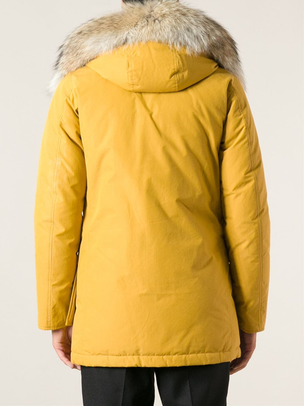 yellow parka with fur hood