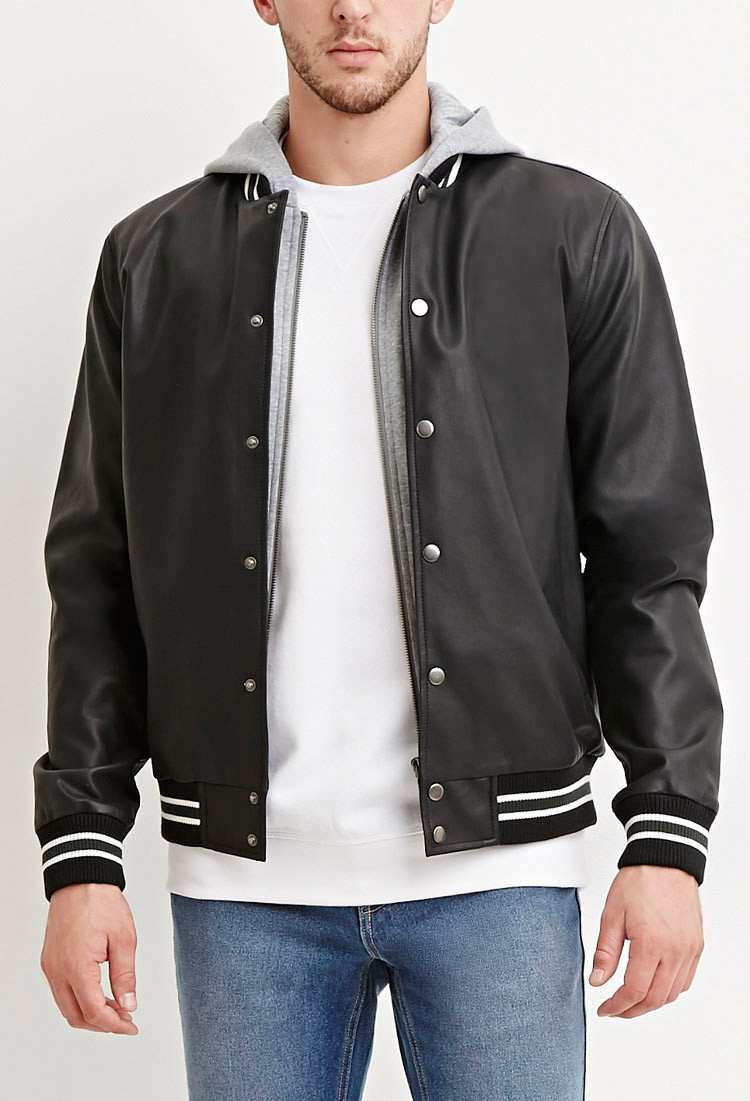 Faux leather varsity jacket