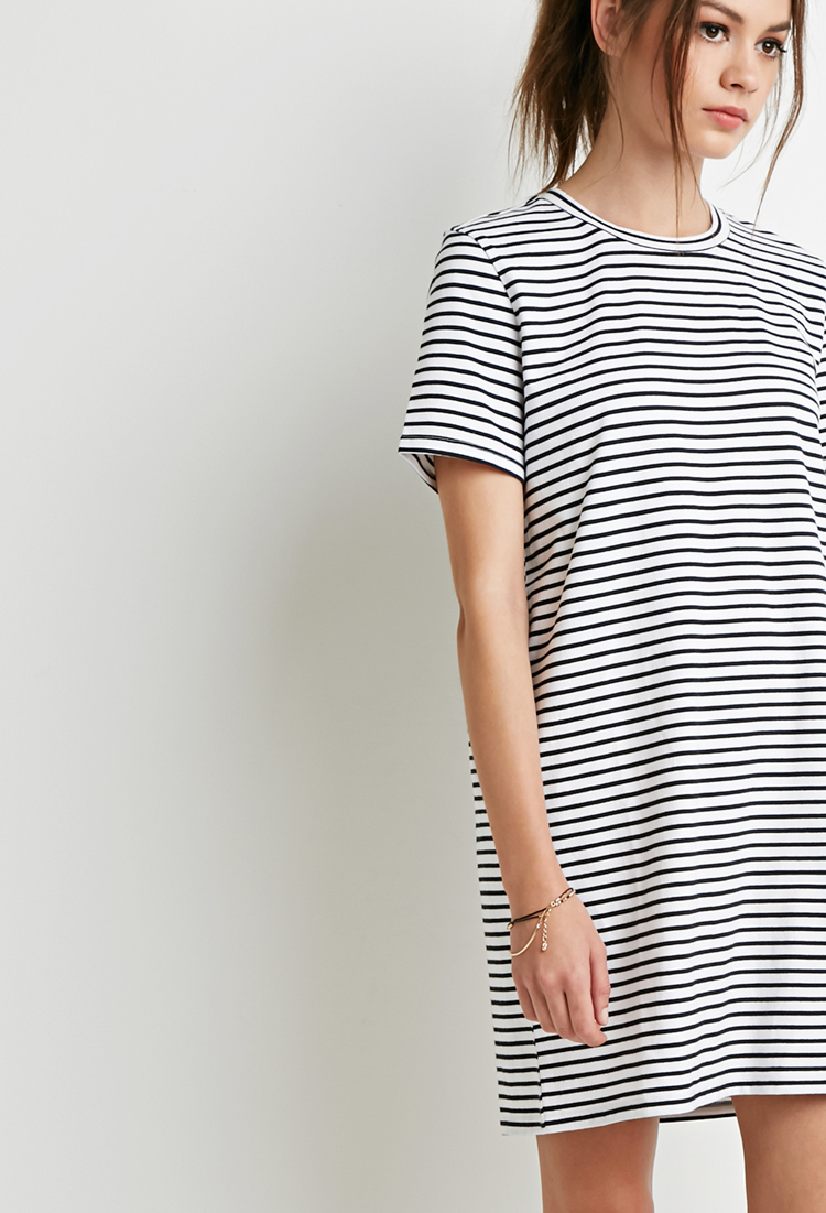 Forever 21 Striped T shirt  Dress  in White  Lyst