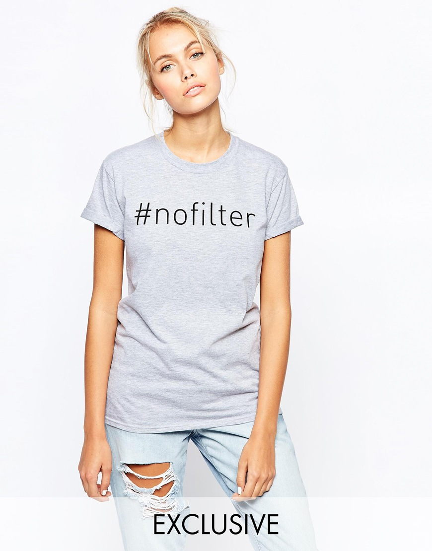Adolescent clothing Boyfriend Tshirt With Hashtag No Filter Print in Blue Lyst