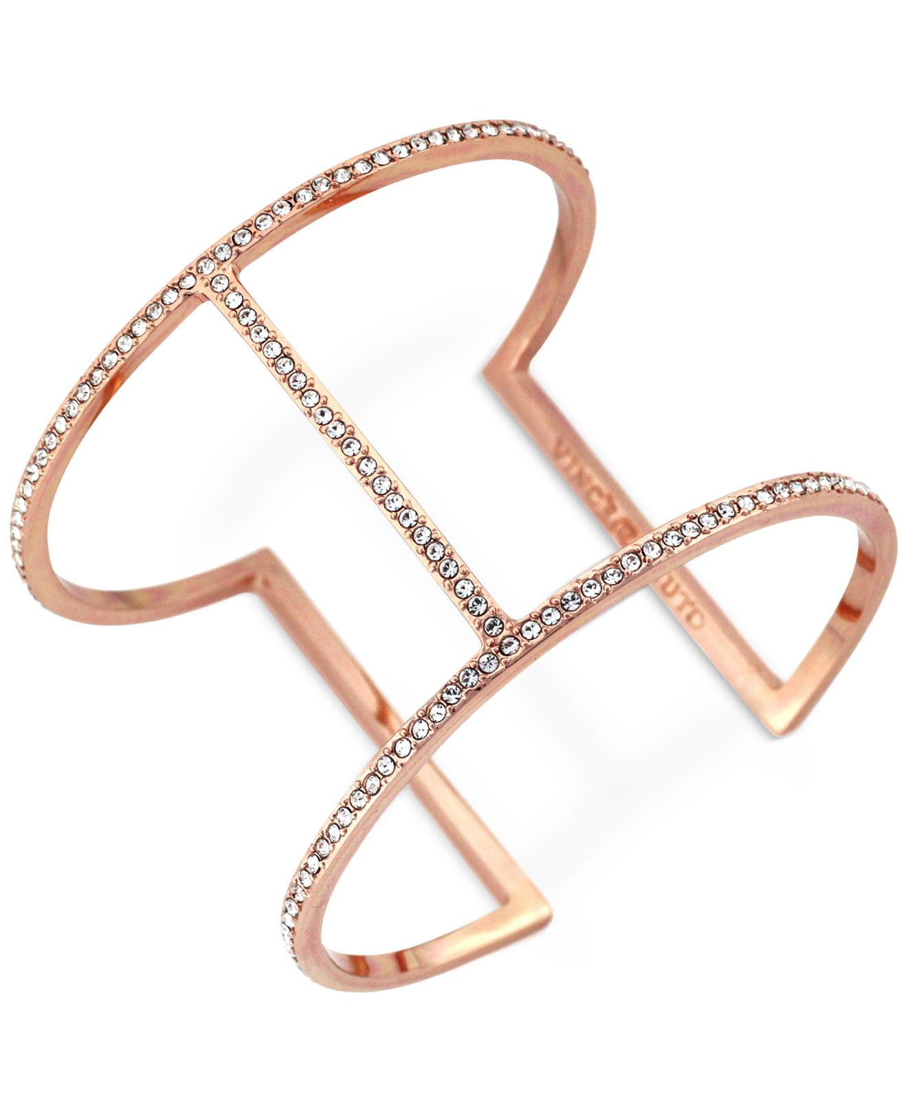 Lyst Vince Camuto Rose Gold Tone Pavé T Bar Cuff Bracelet In Pink Gallery