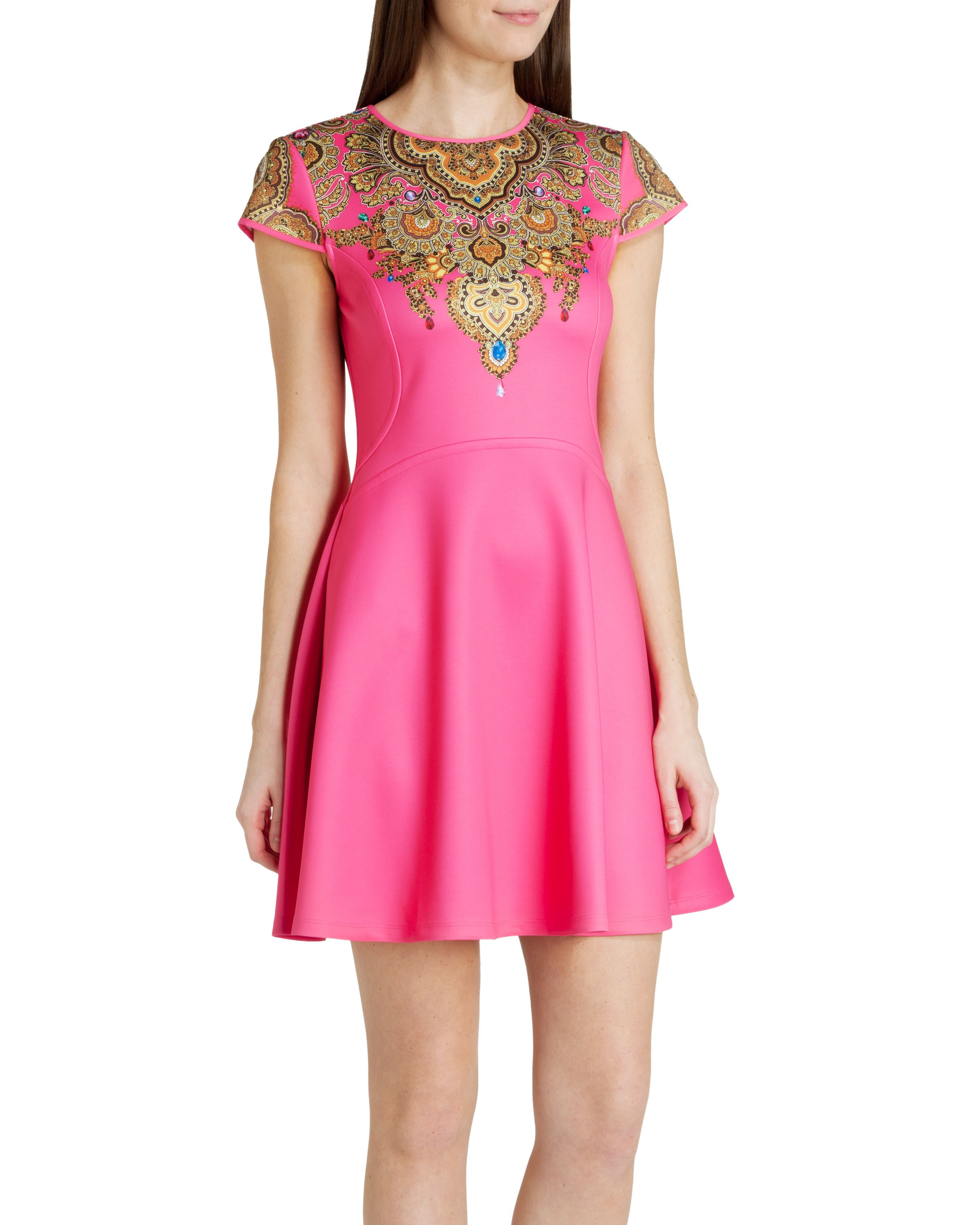 Ted Baker Marliza Jewel Neoprene Skater Dress In Pink Bright Pink Lyst 