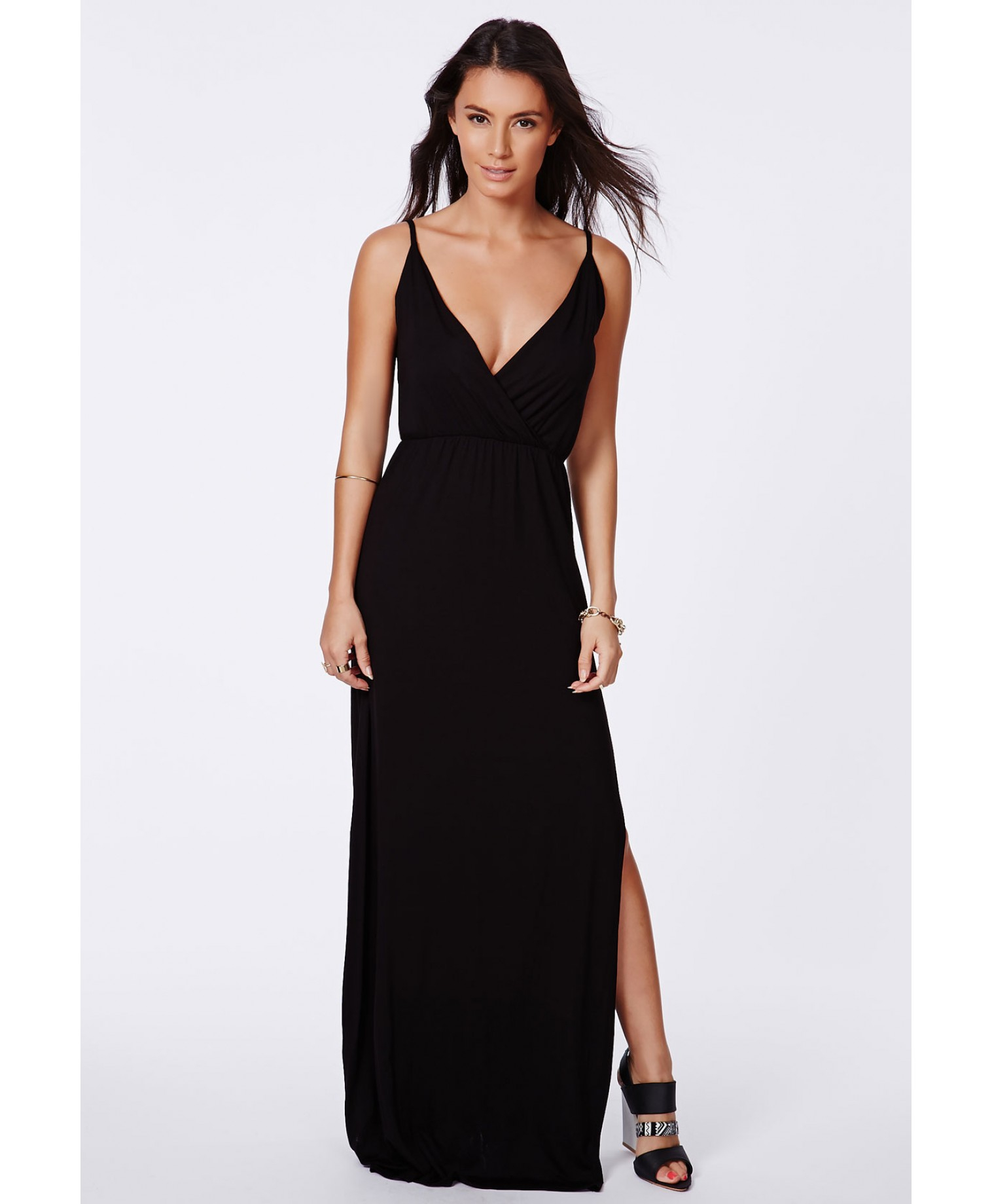 Missguided Lumie Black Strappy Wrap Front Maxi Dress in Black | Lyst