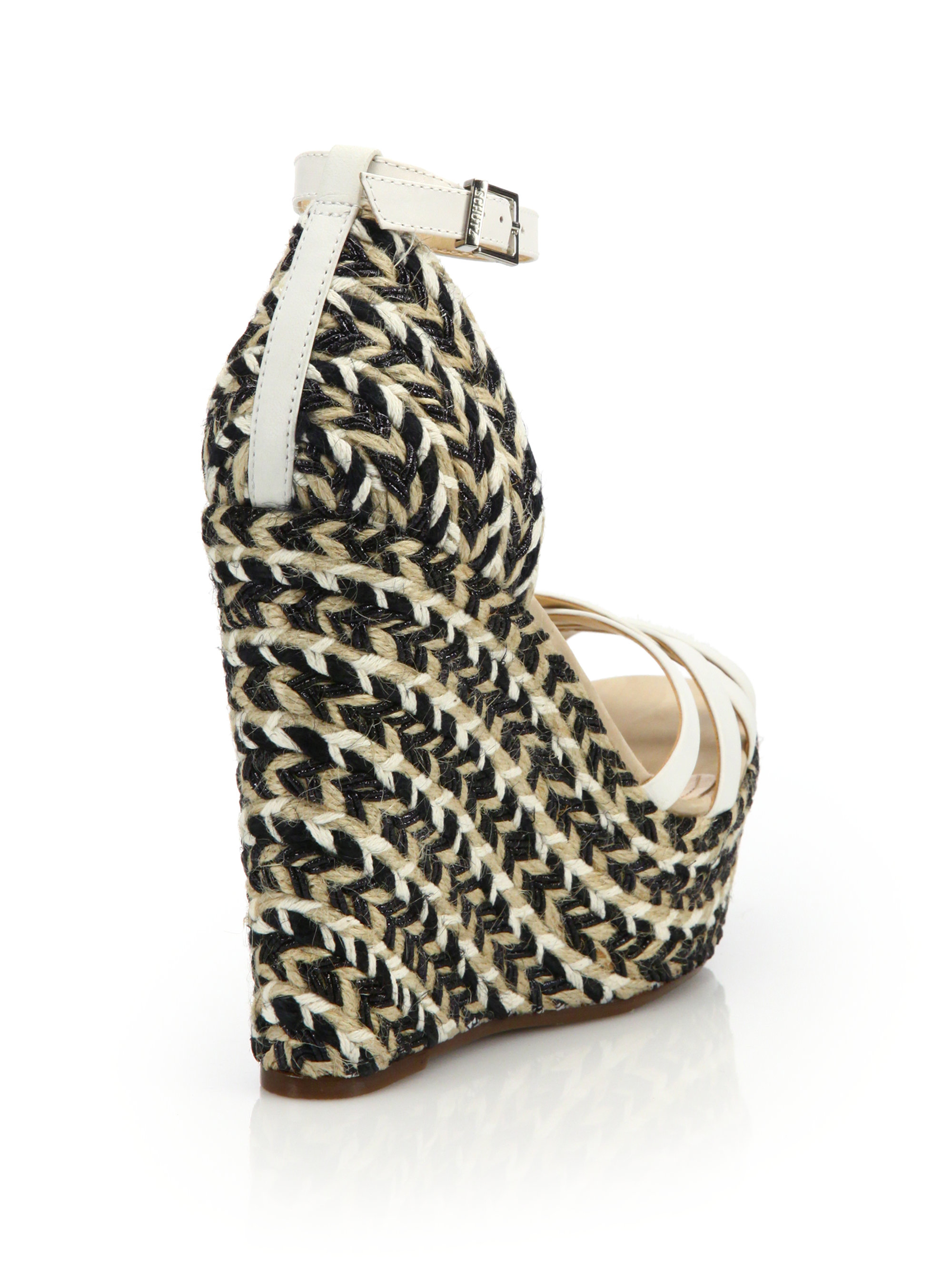 Lyst - Schutz Hester Leather & Braided Cork Wedge Sandals in Black