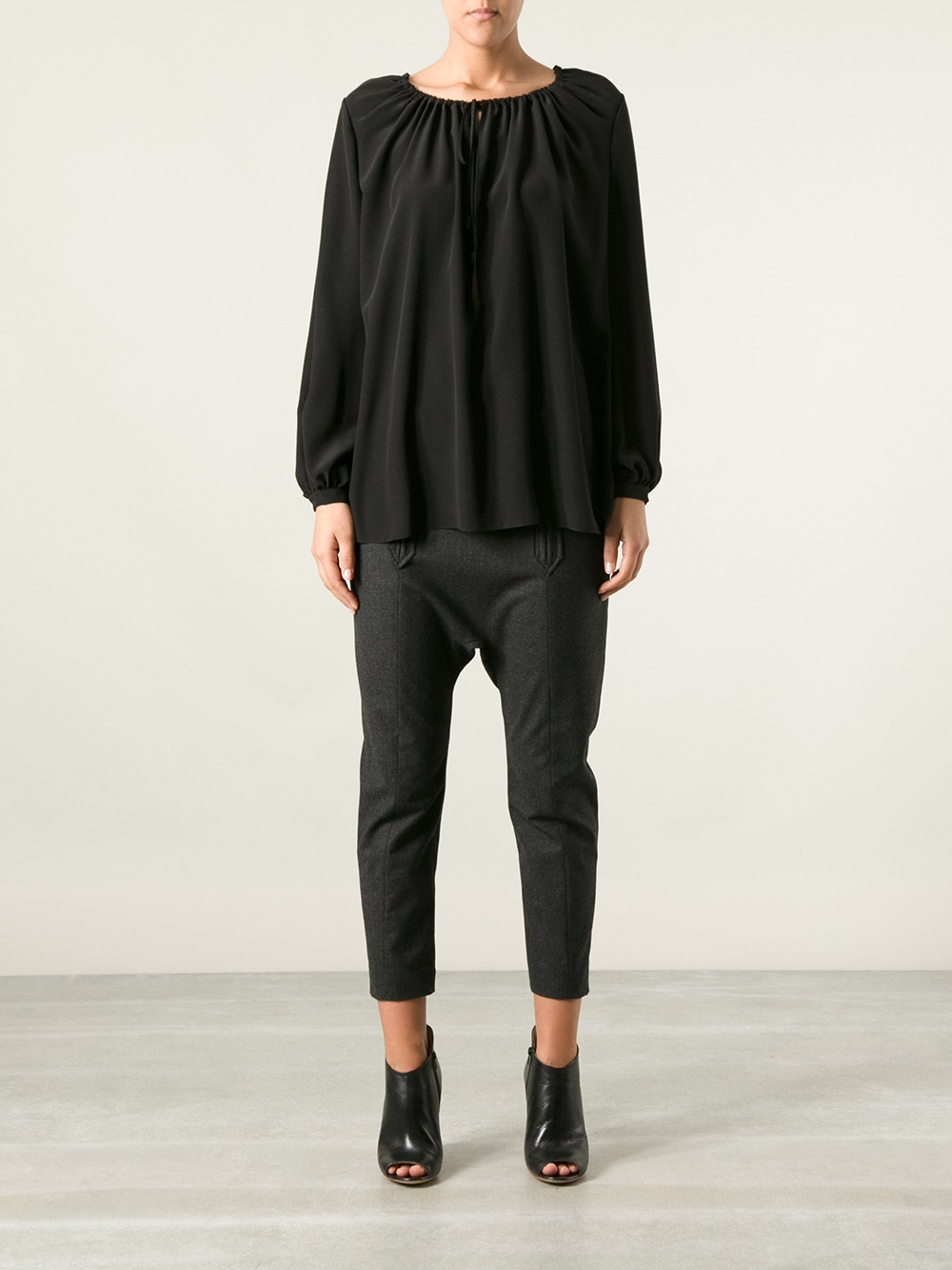 Lyst Saint Laurent Drawstring Neckline Blouse in Black