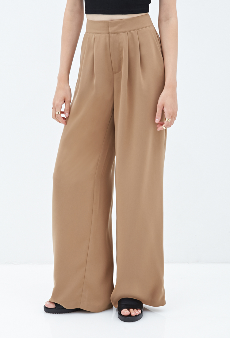 Forever 21 Pleated Wide-Leg Pants in Brown | Lyst