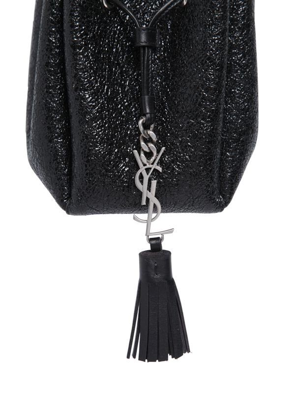 Saint laurent Ysl Crackled Patent Leather Bucket Bag in Black | Lyst  