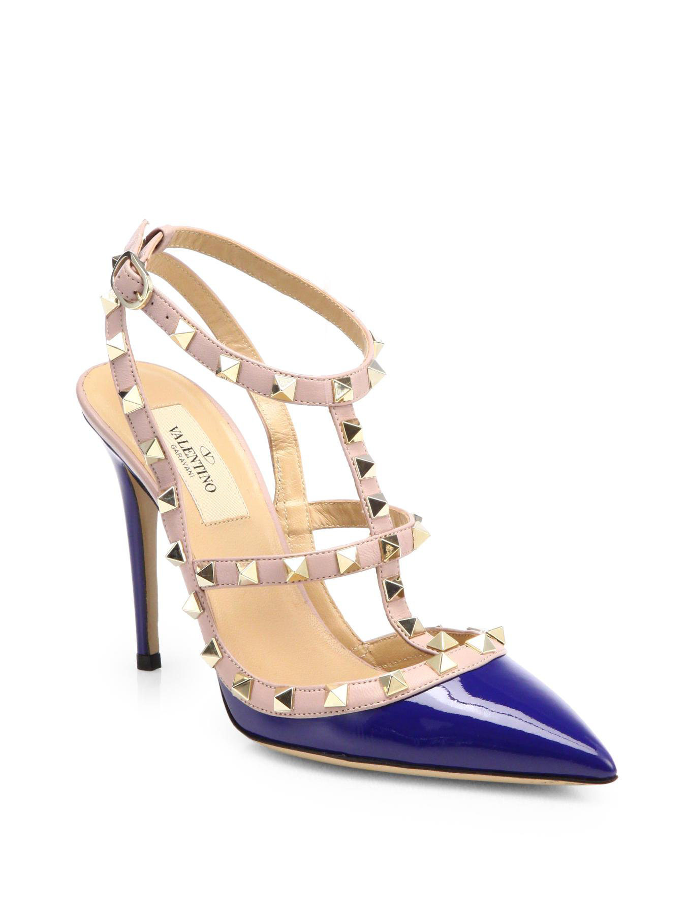 Valentino Rockstud Patent Leather Slingback Pumps in Blue (BLUE CHINA ...