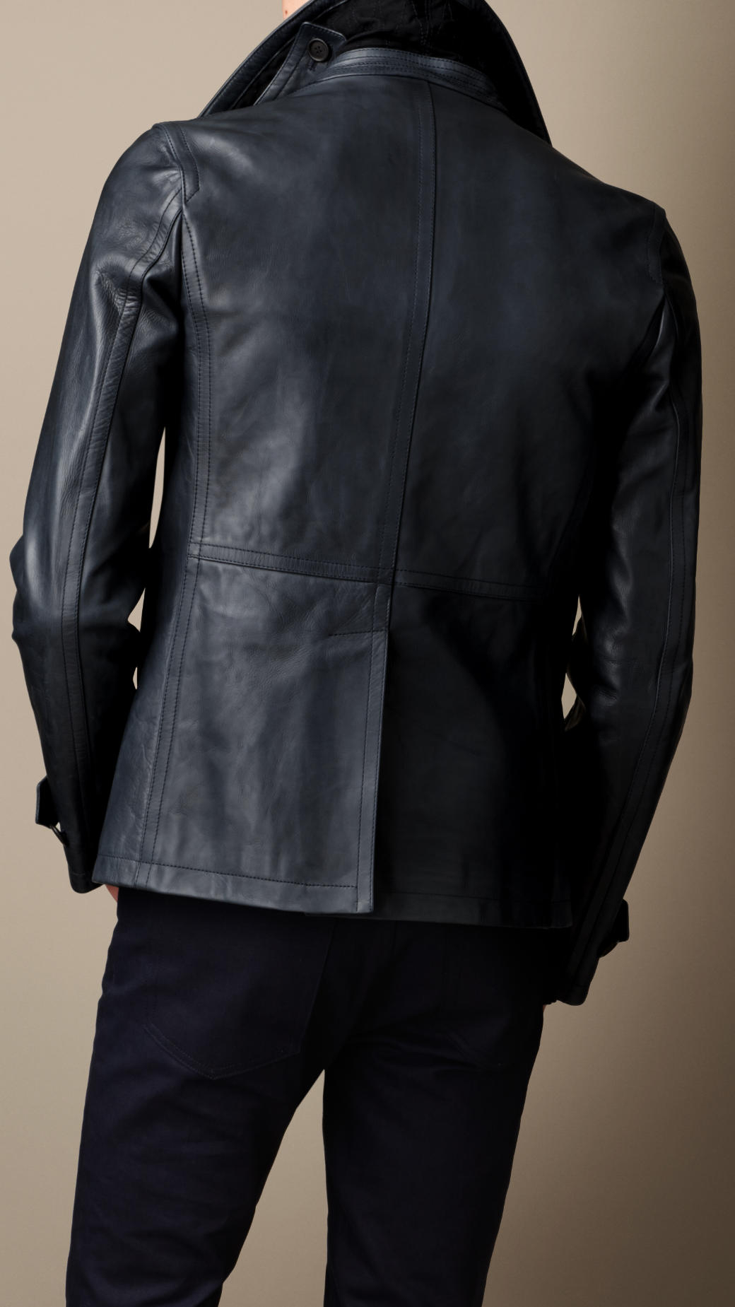 Lyst - Burberry Leather Pea Coat in Blue for Men