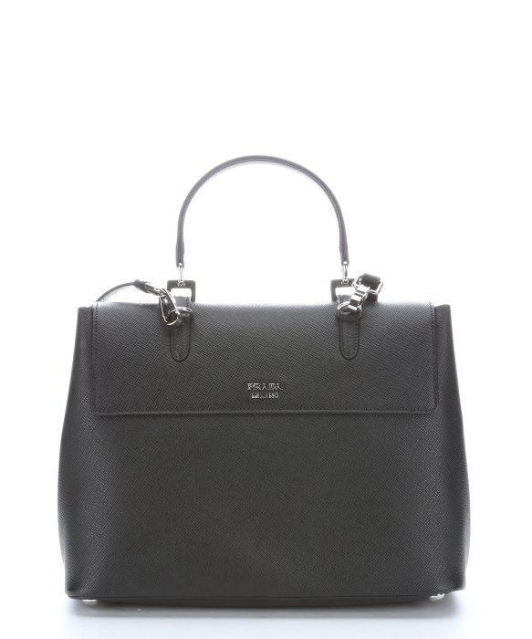 Prada Black Leather Buckle Detail Convertible Tote Bag in Black | Lyst