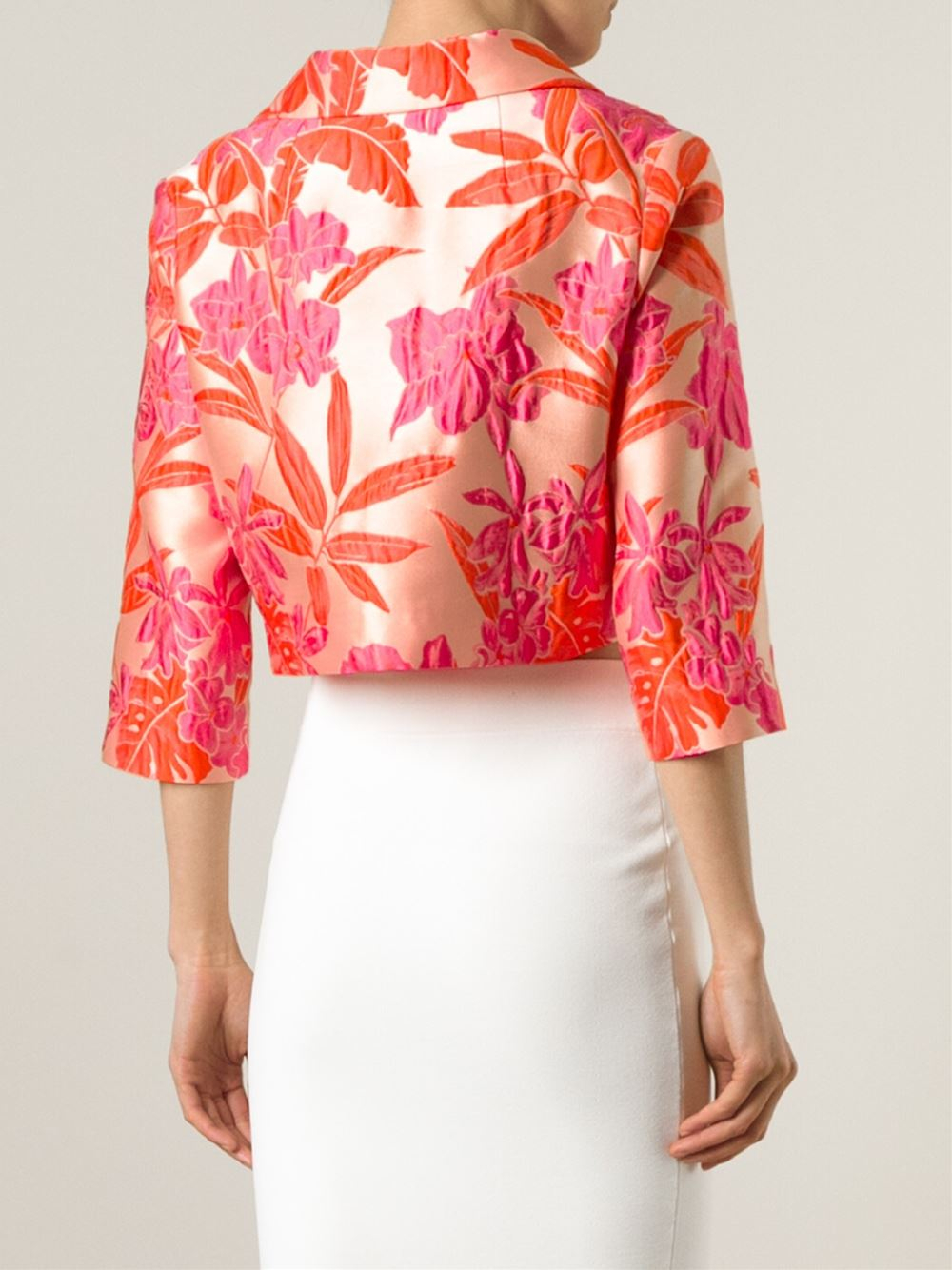 P.a.r.o.s.h. Cropped Floral Jacquard Jacket in Pink (pink & purple) | Lyst