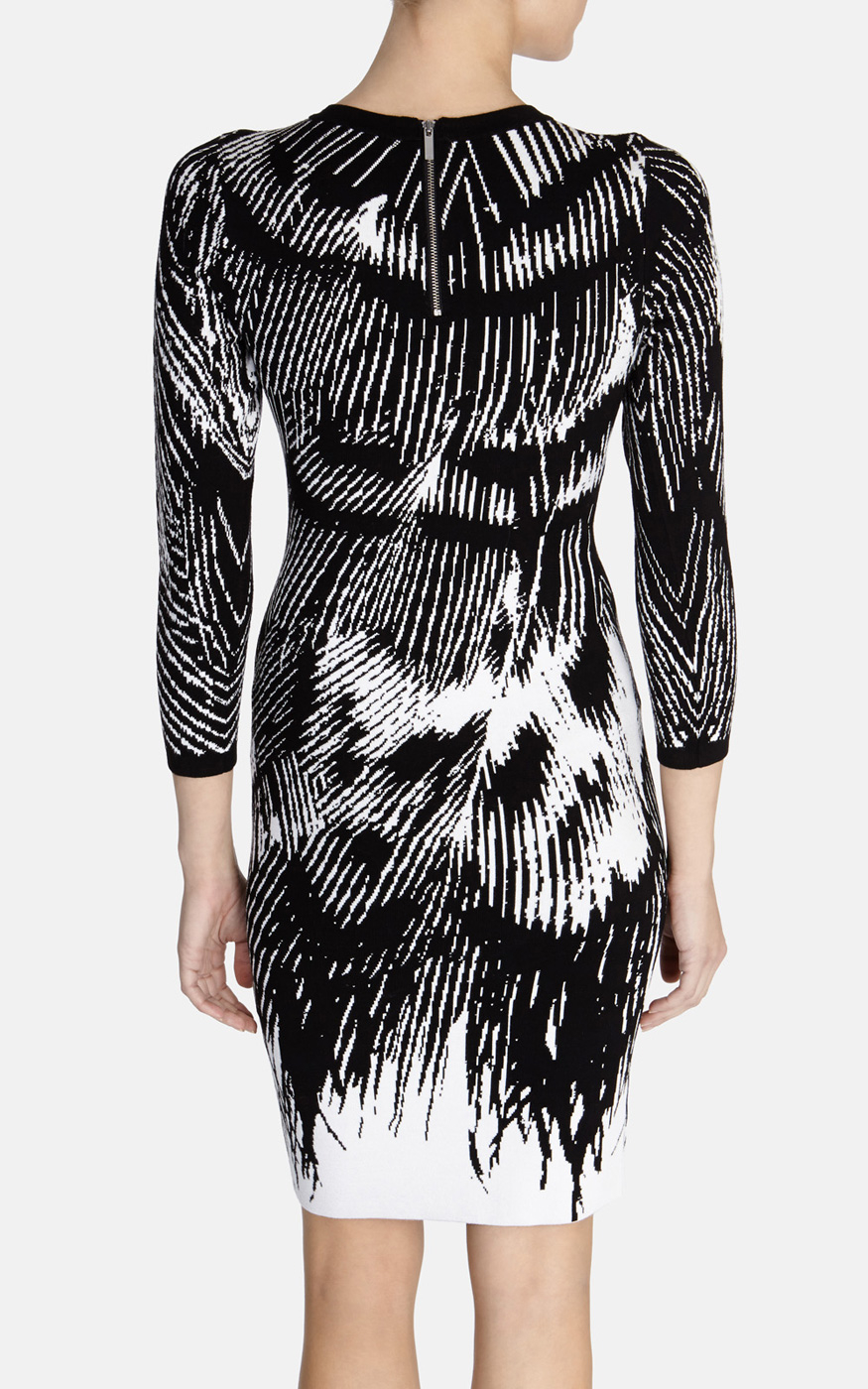 Karen millen Stripe Feather Pattern Knit Dress in Black ...
