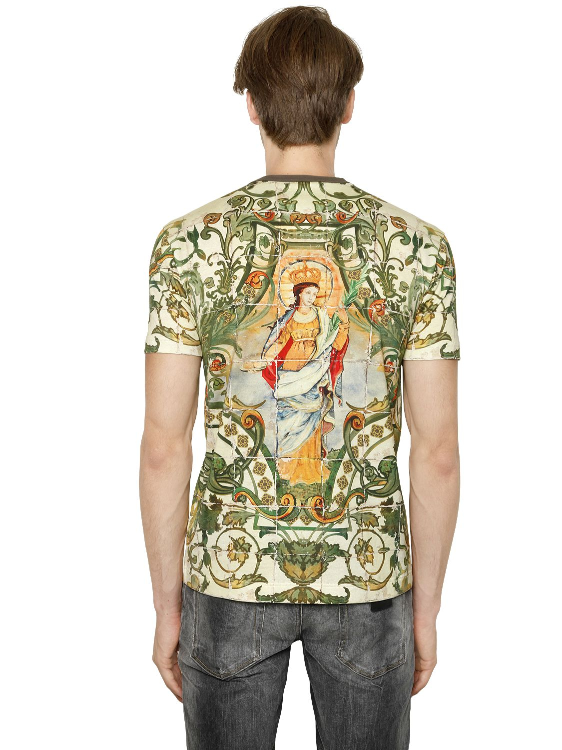 Lyst - Dolce & Gabbana Madonna Printed Cotton T-Shirt in Green for Men