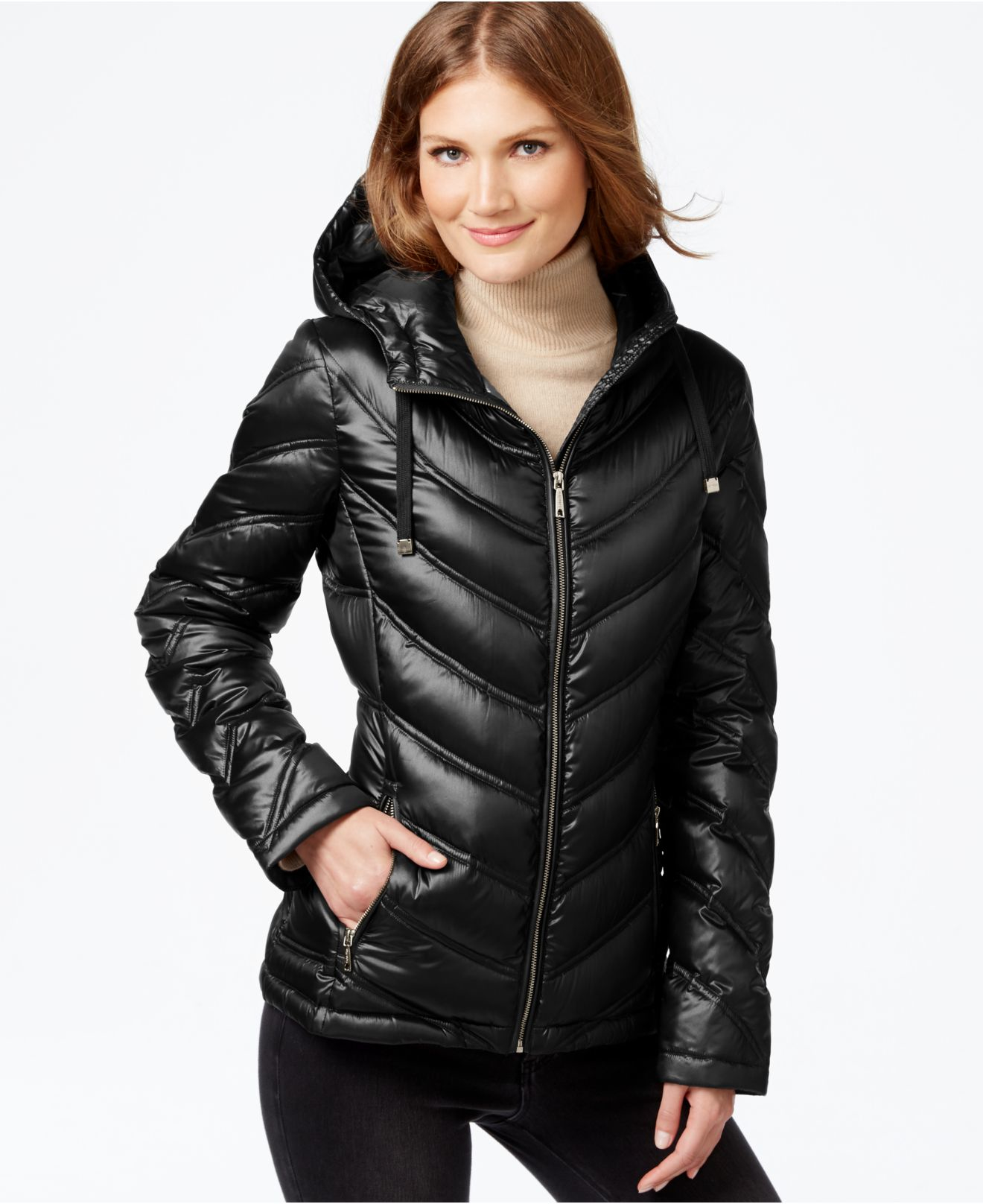 Calvin Klein Black Chevron Quilted Packable Down Puffer Coat Product 0 212487957 Normal 
