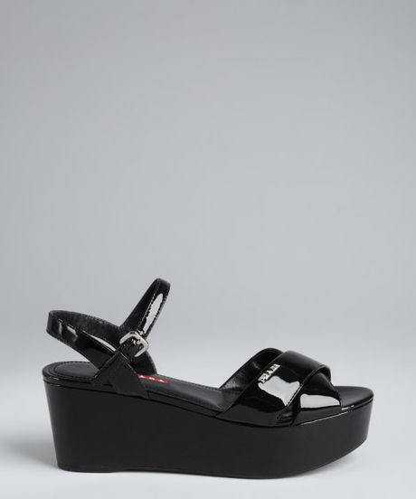 Prada Sport Black Patent Leather Platform Sandals in Black | Lyst