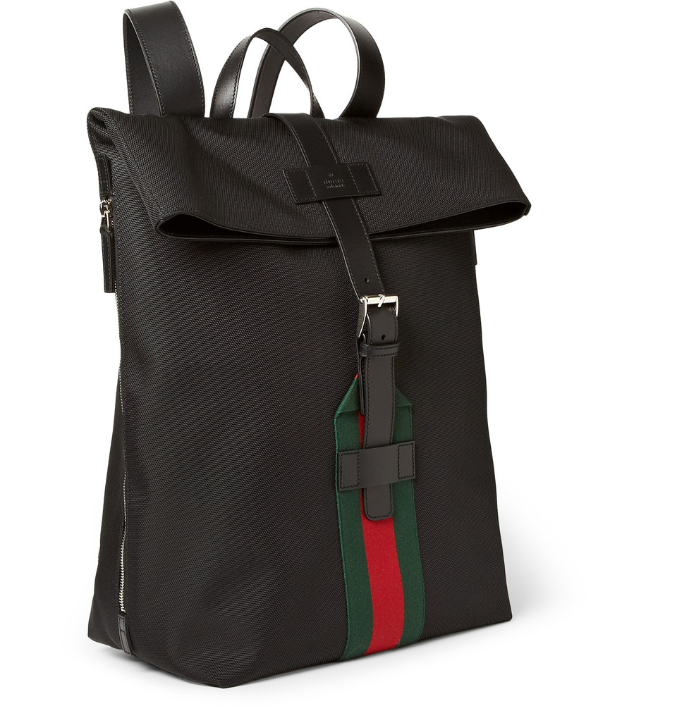 Gucci Leathertrimmed Canvas Backpack in Black for Men | Lyst