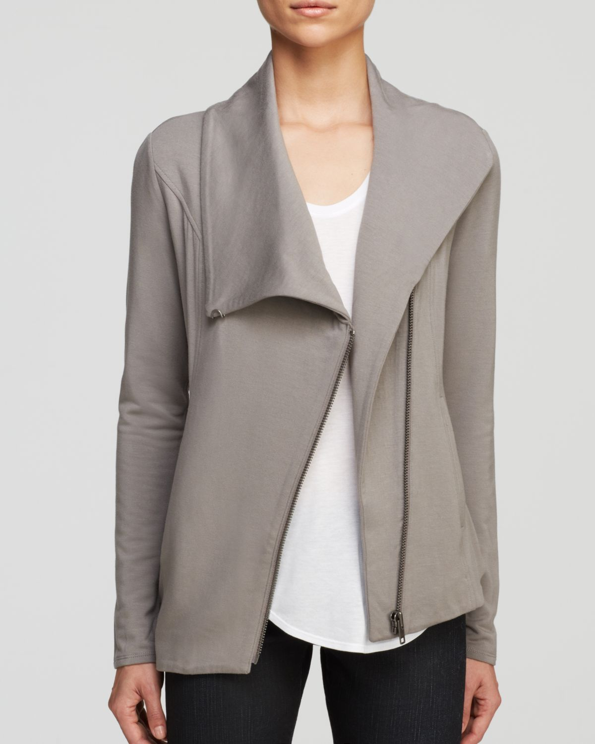 Helmut lang Jacket Villous Sweatshirt Asymmetric Zip in Natural Lyst