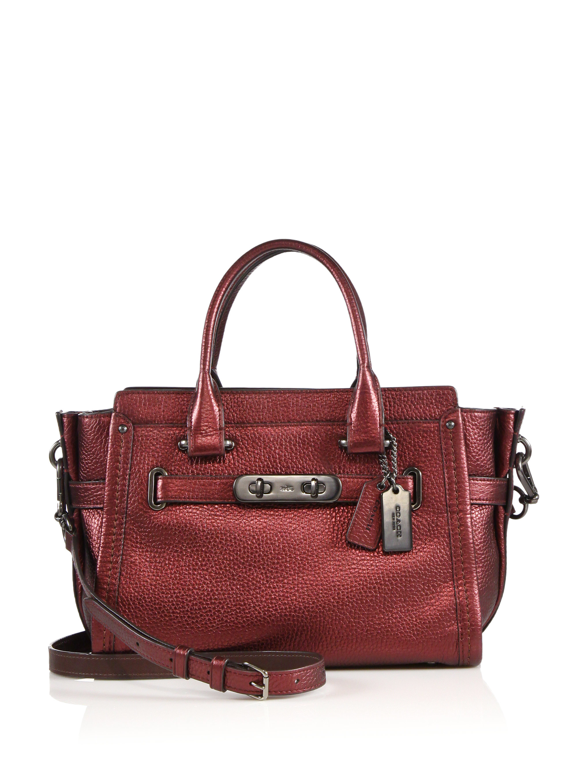 Coach Swagger Metallic Leather Satchel In Red | Lyst