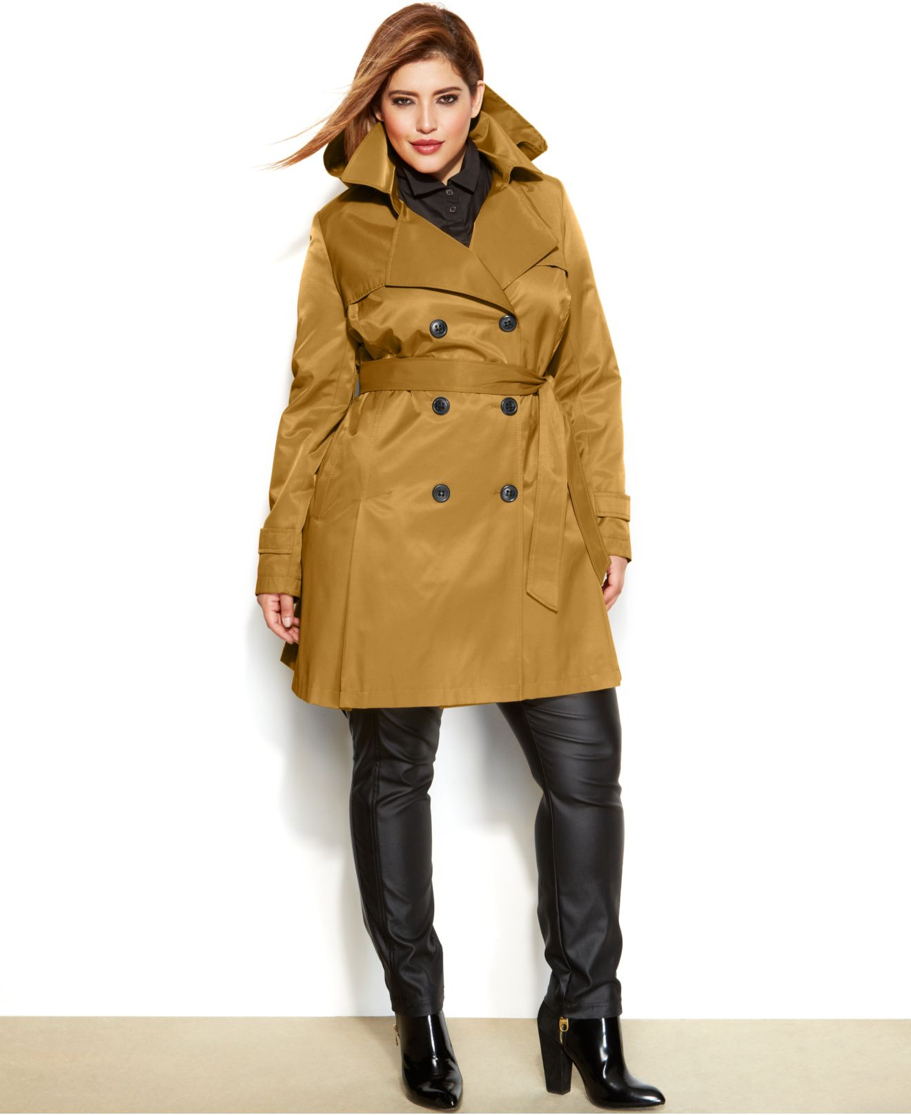 Lyst - Dkny Petite Hooded Trench Raincoat in Yellow