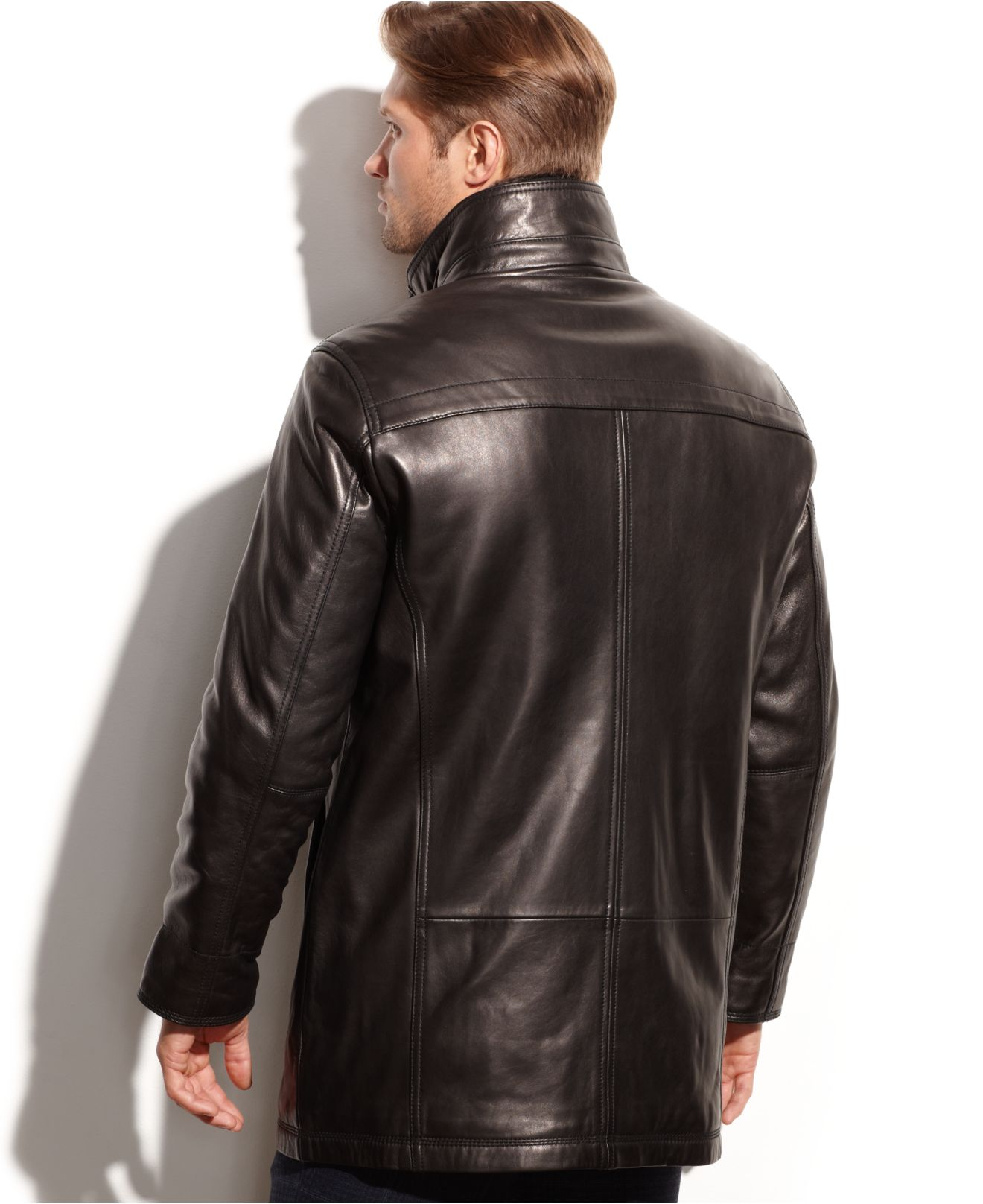 Lyst Marc New York Sullivan Leather Faux Fur Trim Car Coat In Gallery