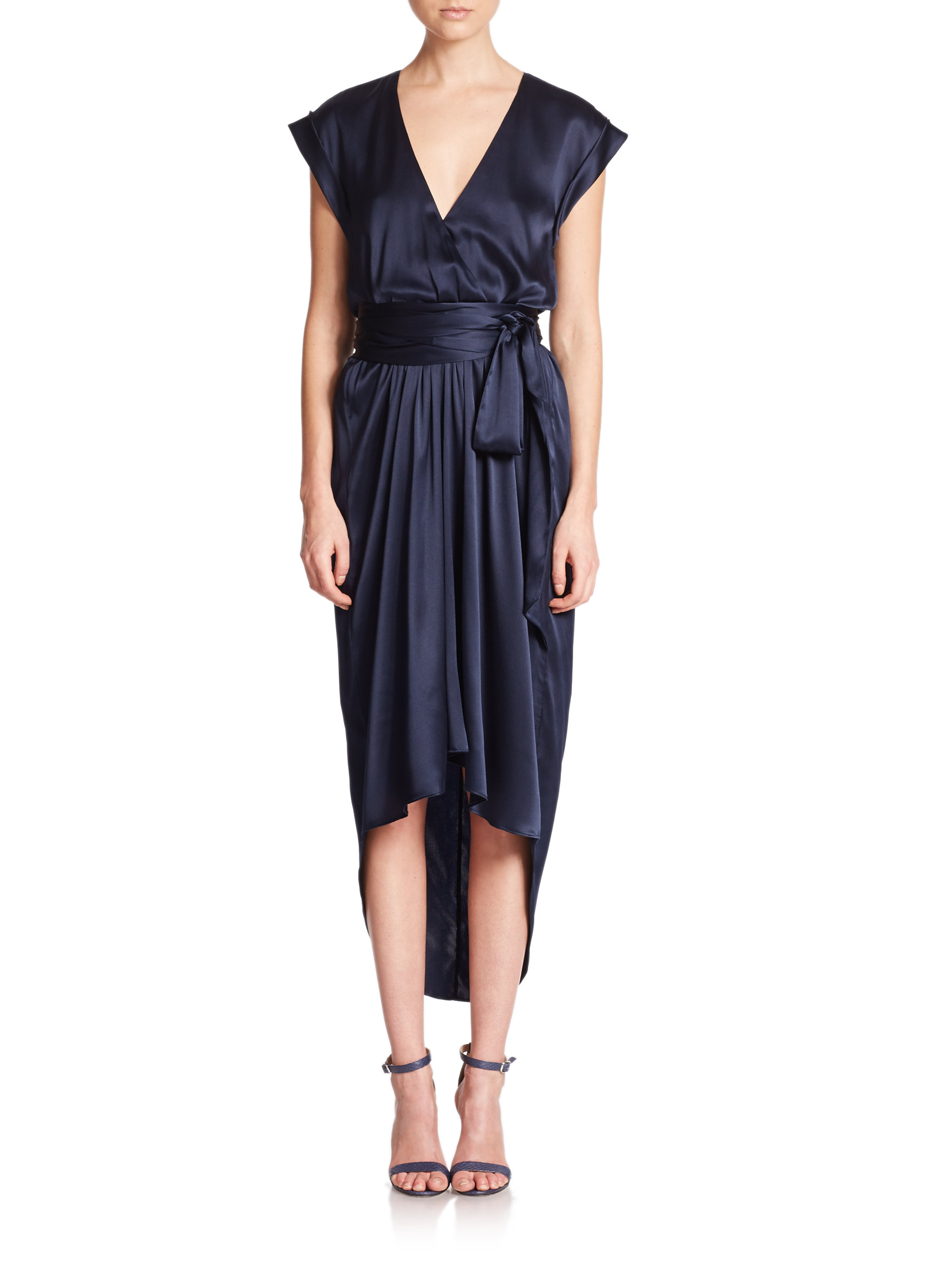 Lyst - Alice + olivia Toni Stretch Silk Satin Wrap-effect Dress in Blue