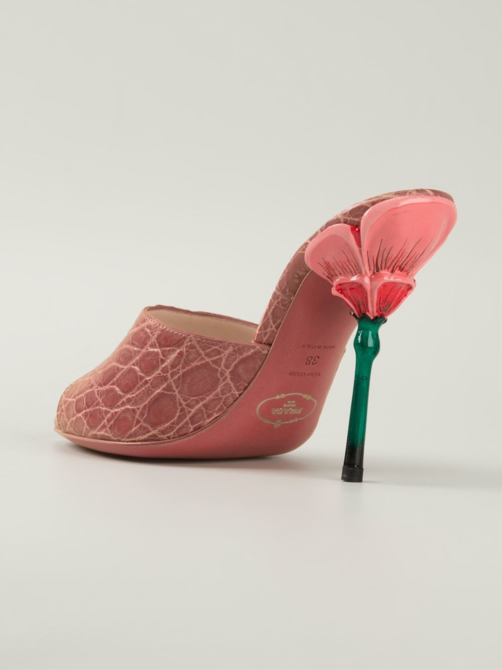 Lyst Prada Flower Heel Mules in Pink