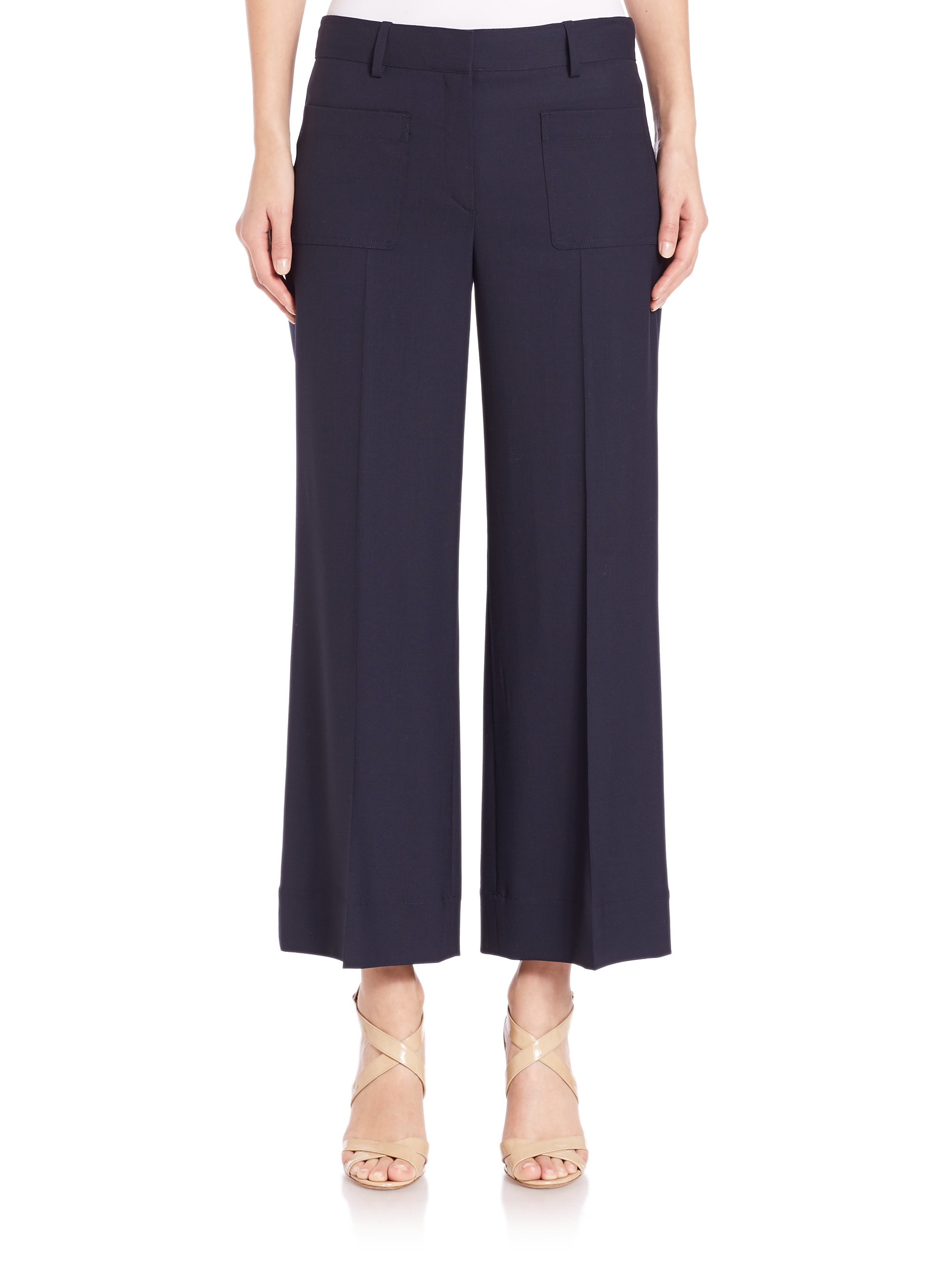 Lyst - Theory Livdale Contour Wide-leg Cropped Pants in Blue