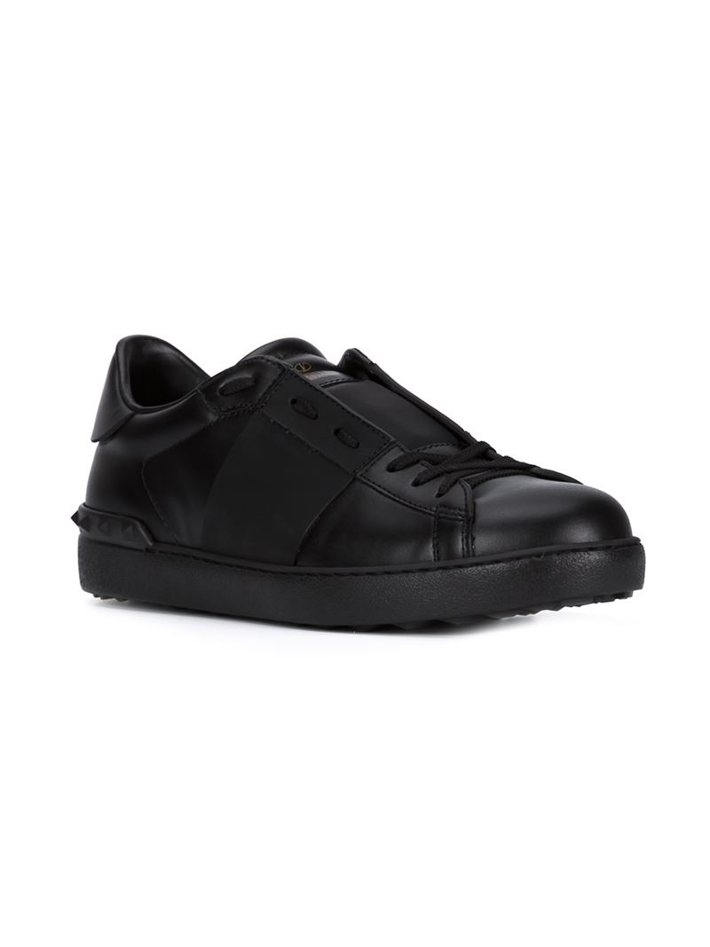 Lyst - Valentino Open Leather Low-Top Sneakers in Black for Men