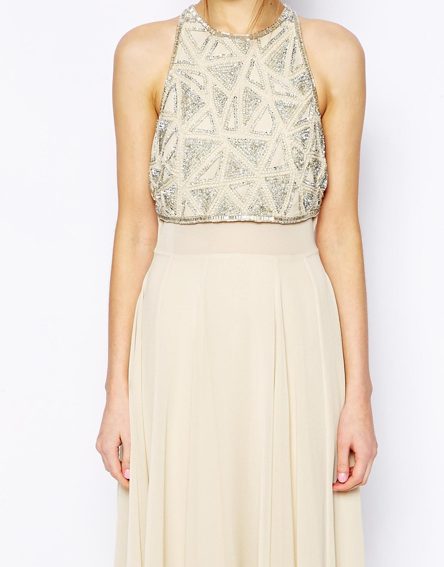 Lyst Asos Maxi Dress With Embellished Crop Top In Natural