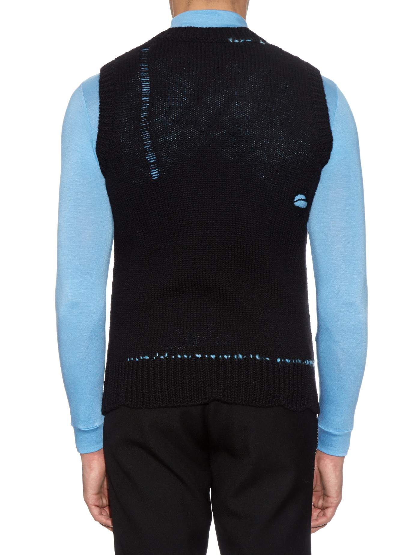 Lyst - Raf Simons Distressed-knit Wool Sweater in Black for Men