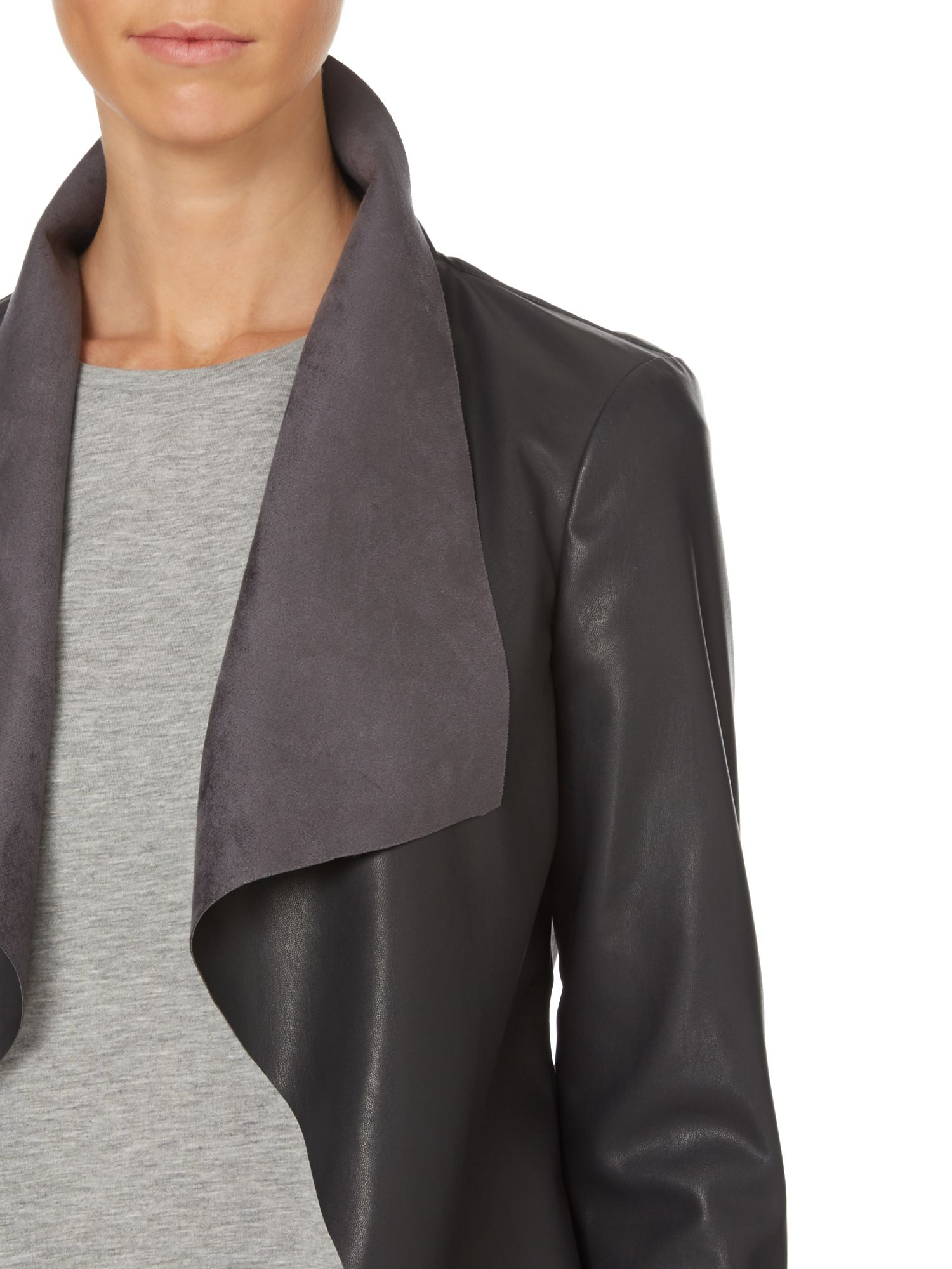 Mary Portas Faux Leather Waterfall Jacket In Gray Lyst Gallery