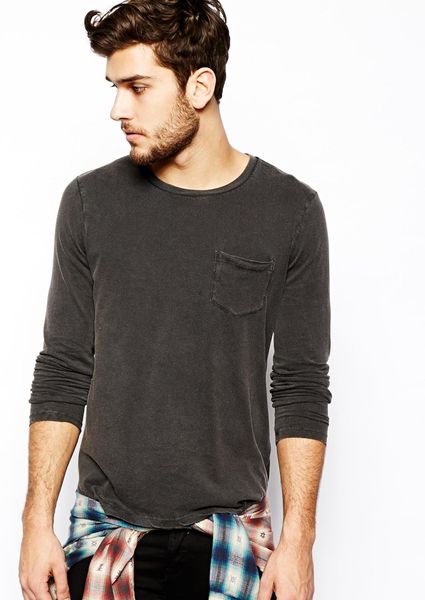 Asos Long Sleeve T-Shirt With Acid Wash And Pocket in Black for Men | Lyst