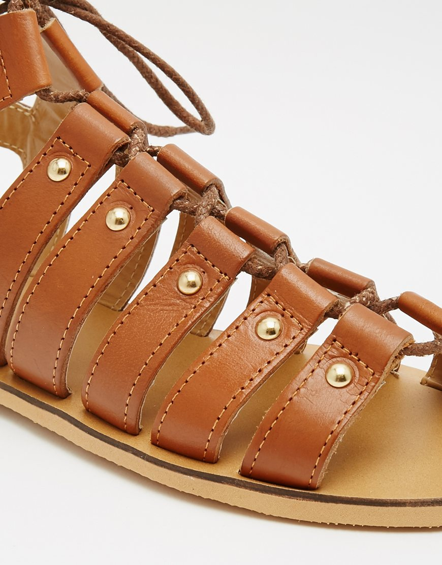 Lyst - London Rebel Gladiator Leather Flat Sandals in Brown