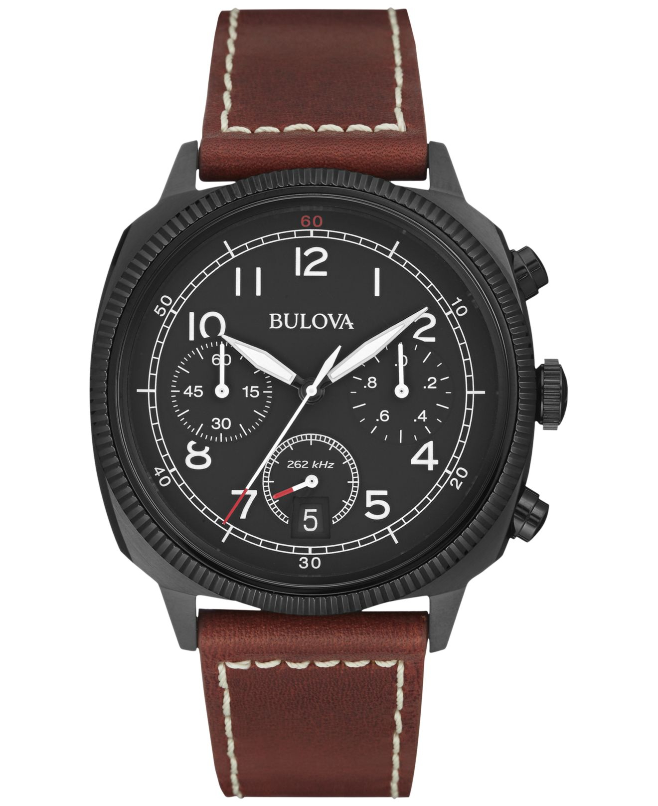 Bulova Men's Uhf Chronograph Military Brown Leather Strap Watch 43mm