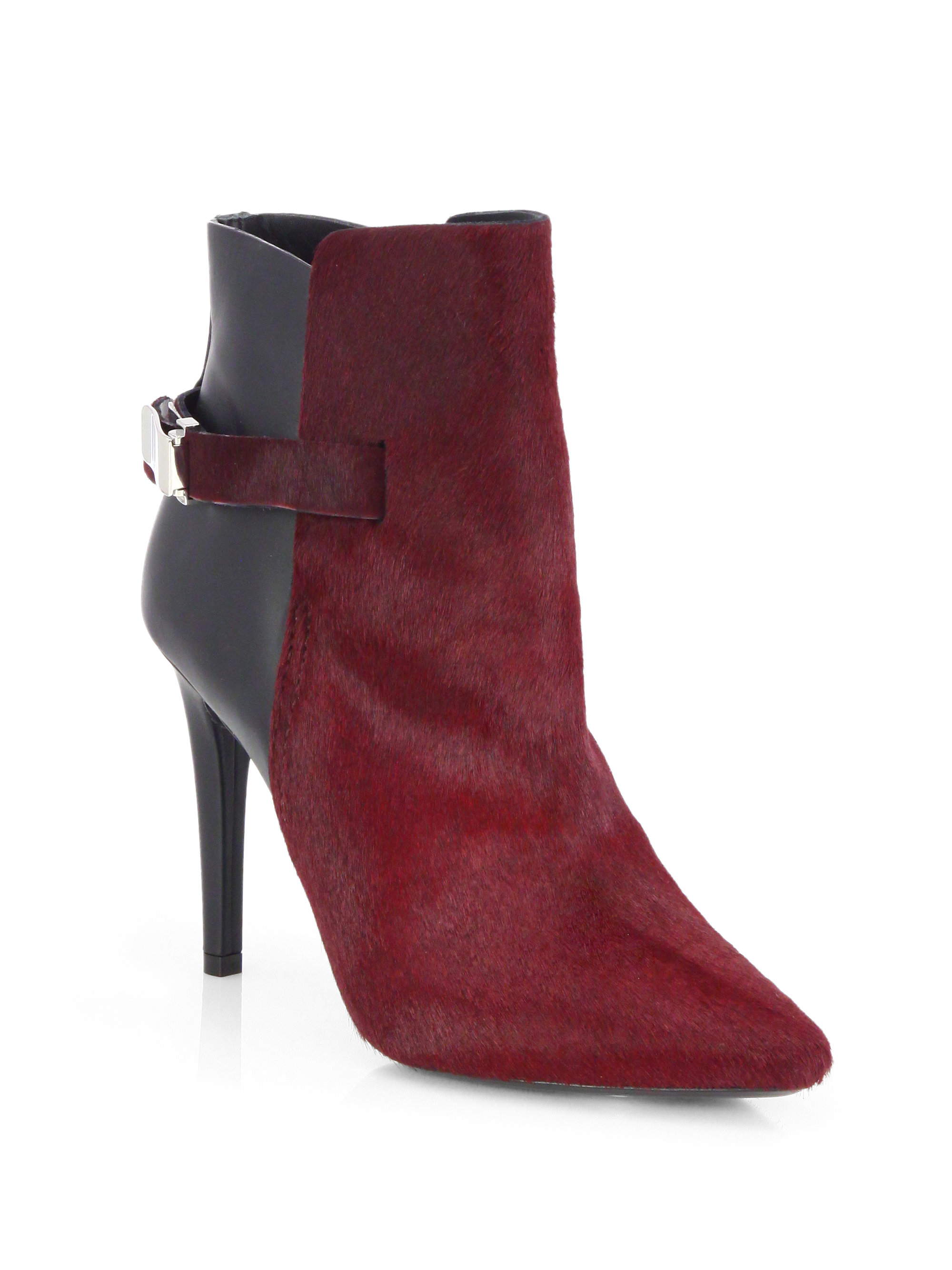 Lyst - Proenza Schouler Calf Hair & Leather Point-Toe Booties in Red