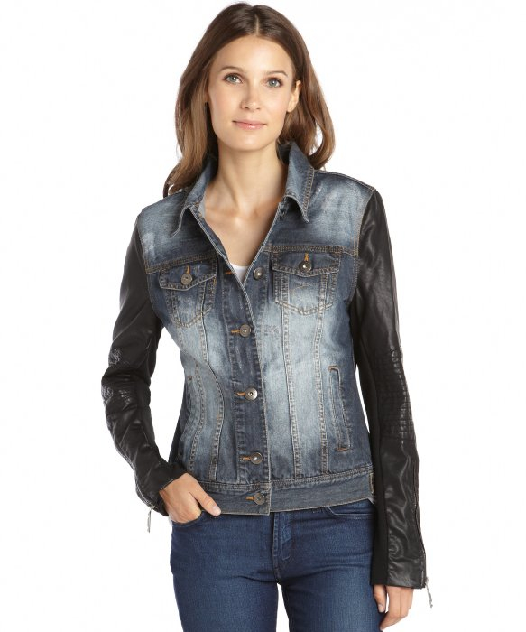Lyst Bcbgmaxazria Distressed Denim Nikki Jacket With Faux Gallery