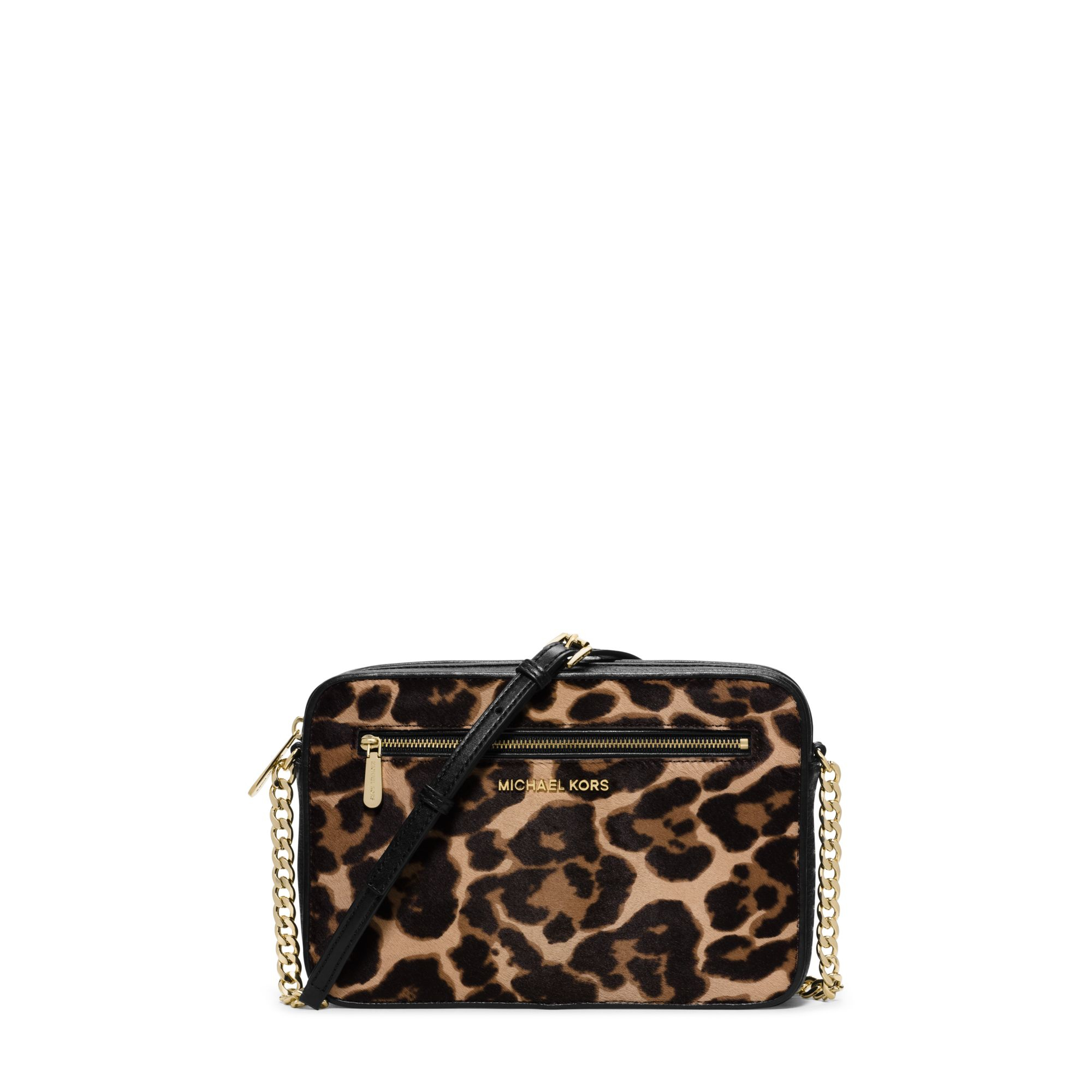 Lyst Michael Kors Jet Set Leopard Calf Hair Crossbody In Brown Gallery Women S Michael By Kors