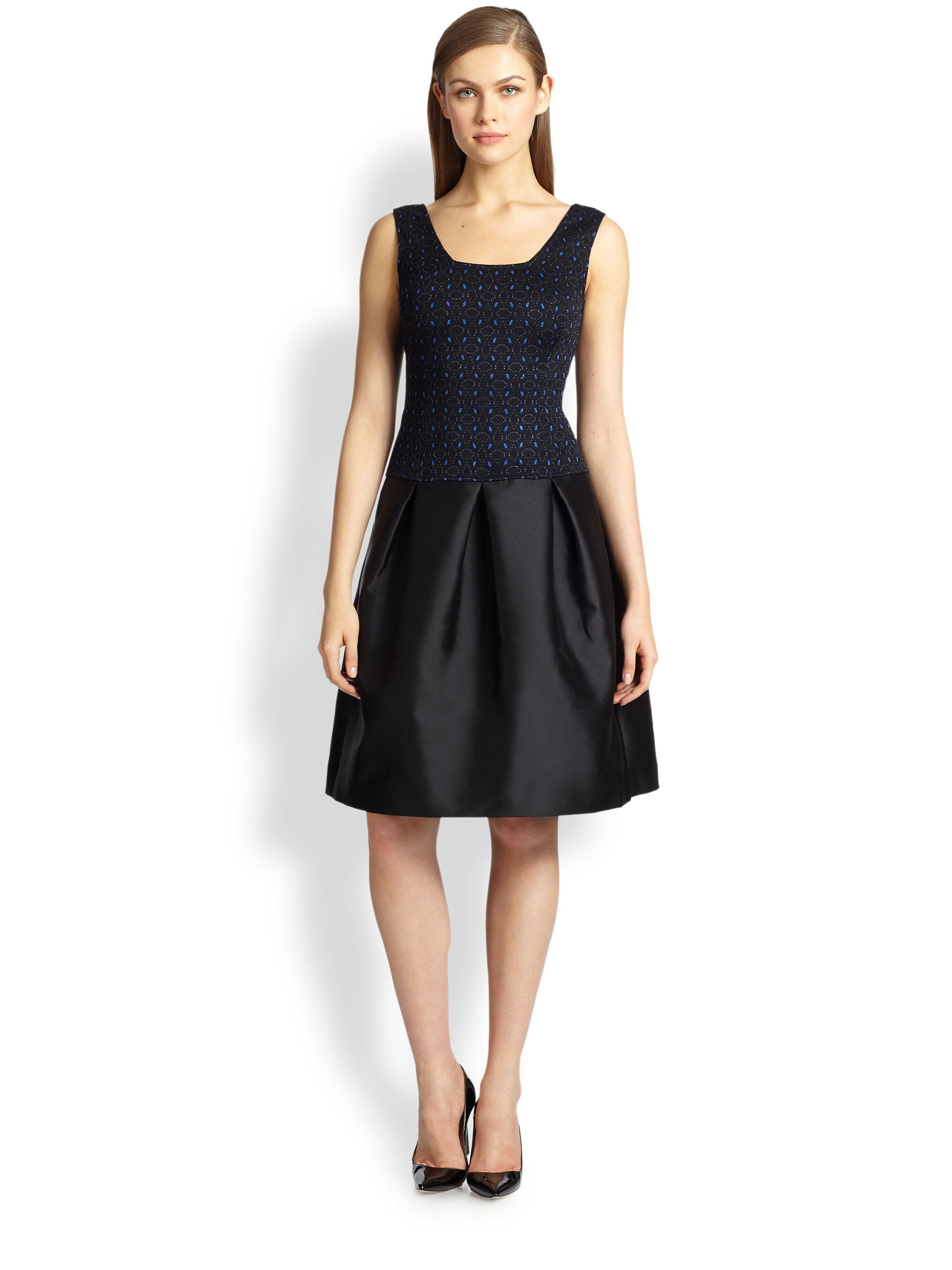 St. John Knit Jacquard & Faille Dress in Black - Lyst