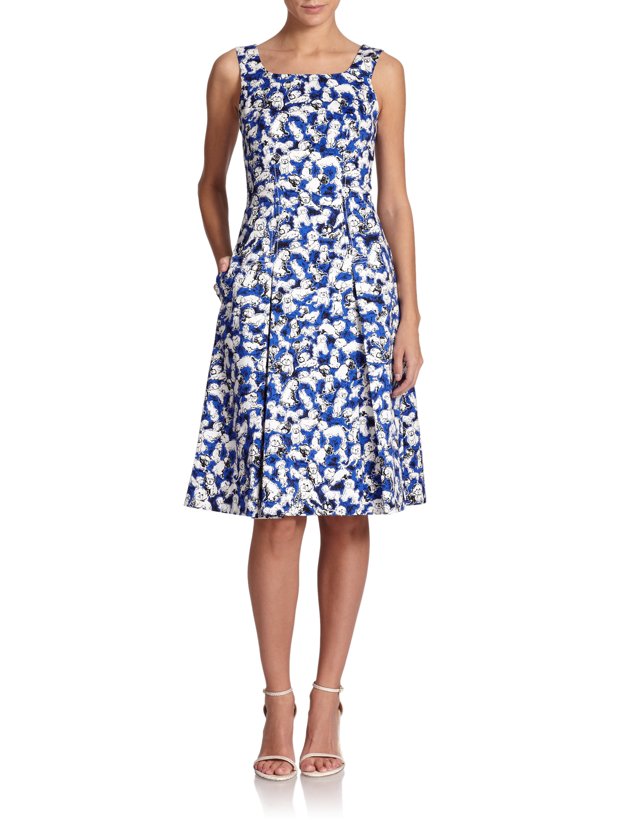 Carolina herrera Gaspar-print A-line Dress in Blue | Lyst