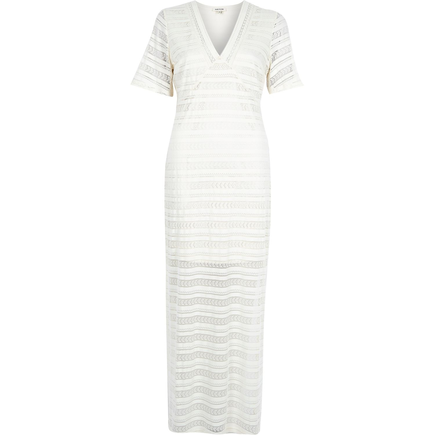 River island White Lace Panel Embroidered Maxi Shirt Dress in ...