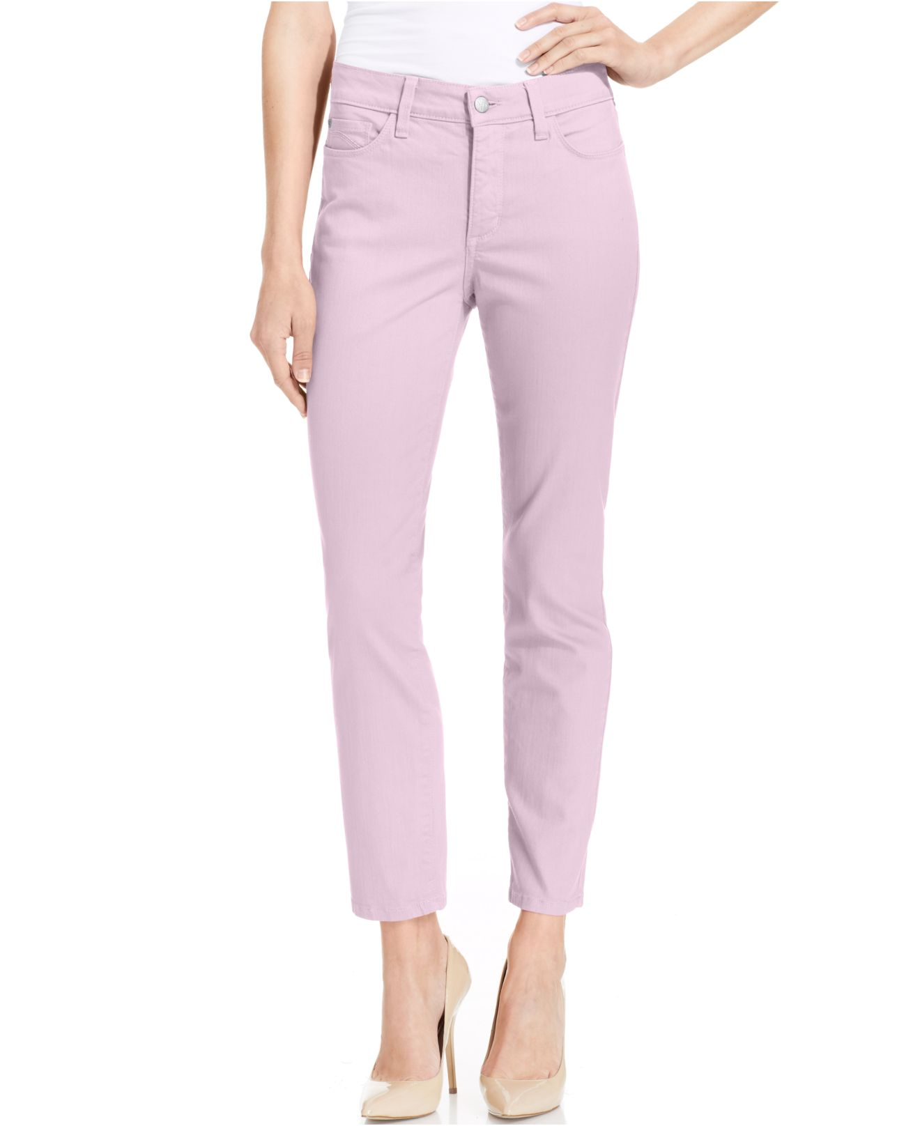 Lyst - Nydj Petite Skinny Ankle Colored Jeans in Pink