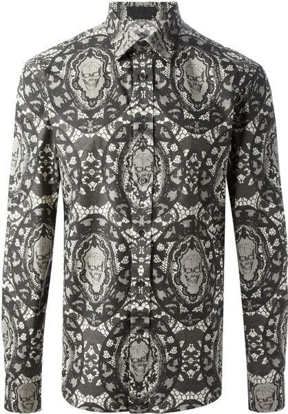 Alexander Mcqueen Skull and Lace Print Shirt in Black for Men | Lyst