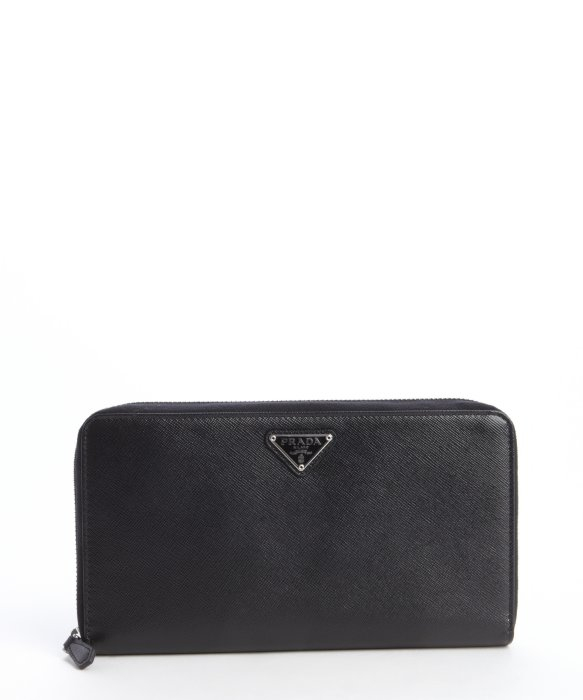 Prada Black Saffiano Leather Continental Zip Wallet in Black for ...  