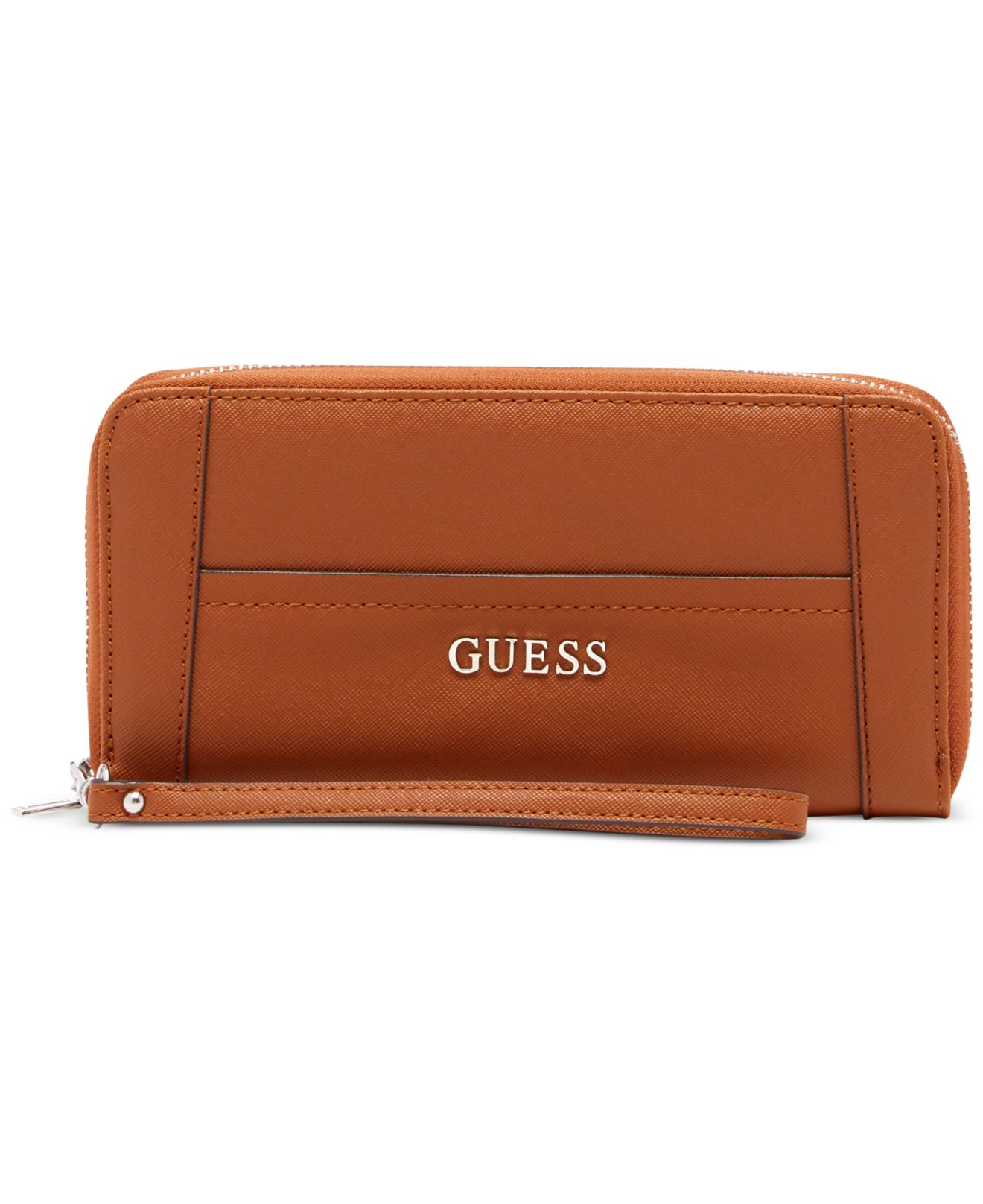 Guess Delaney Large Zip Around Wallet in Brown | Lyst
