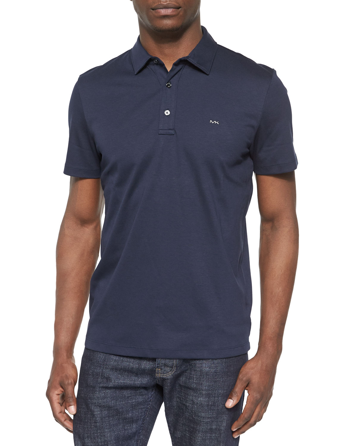 Michael kors Short-Sleeved Knit Polo Shirt in Blue for Men | Lyst