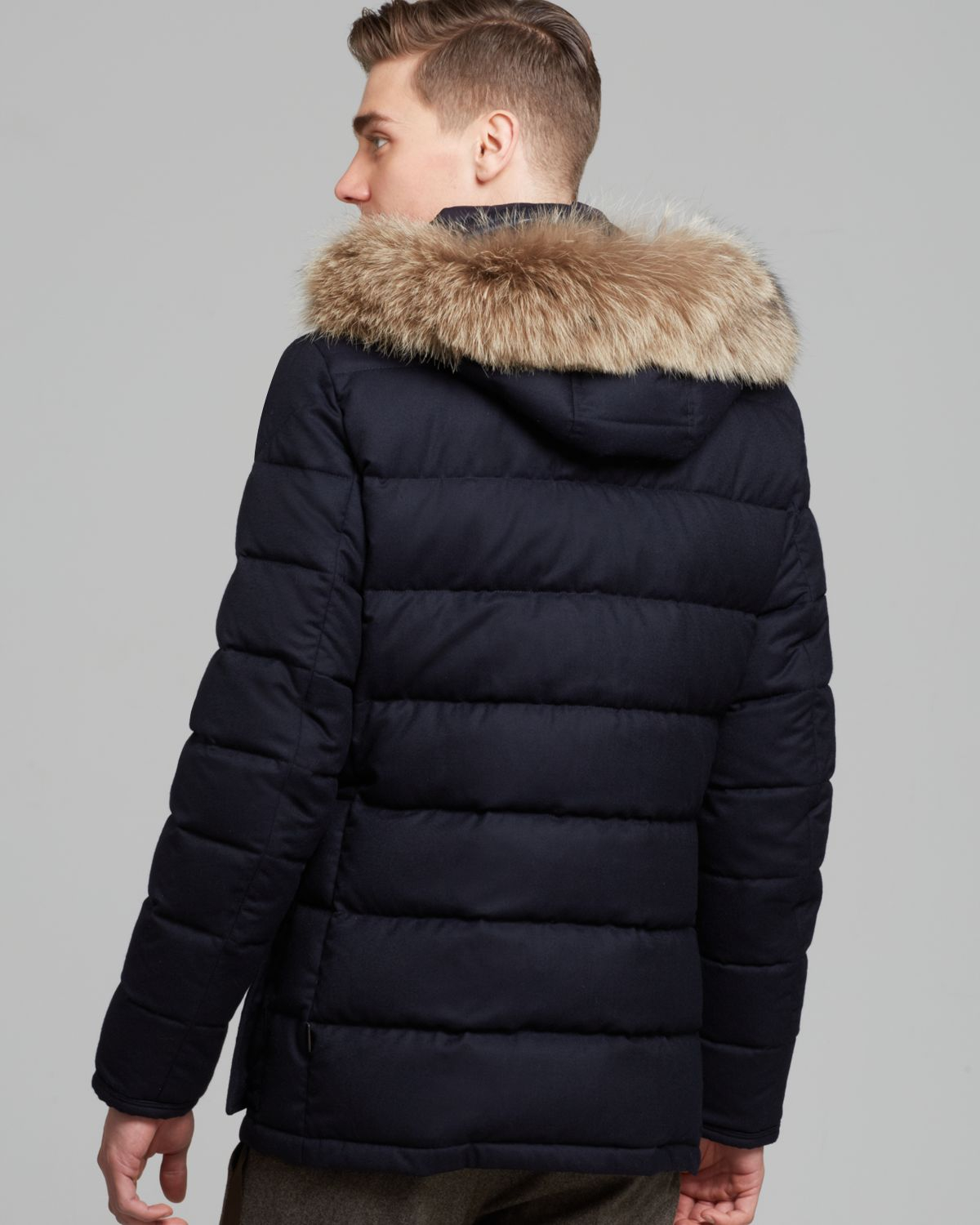 Lyst - Moncler Rethel Down Jacket With Fur Hood in Blue for Men
