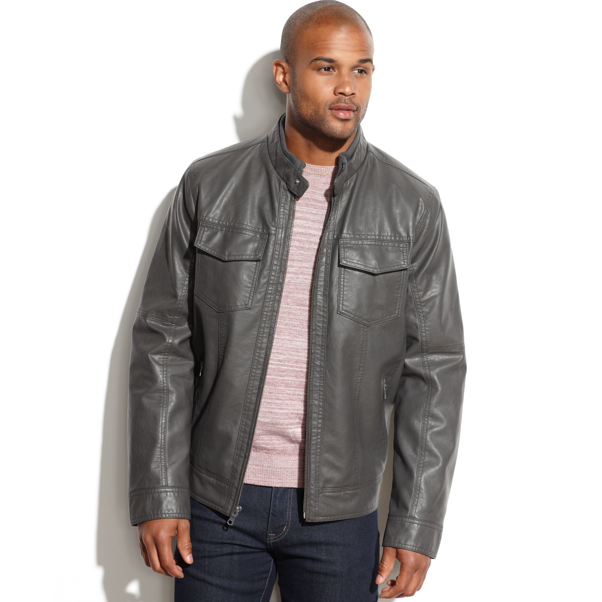 Tommy Hilfiger Faux-Leather Moto Jacket in Gray for Men (Grey) | Lyst