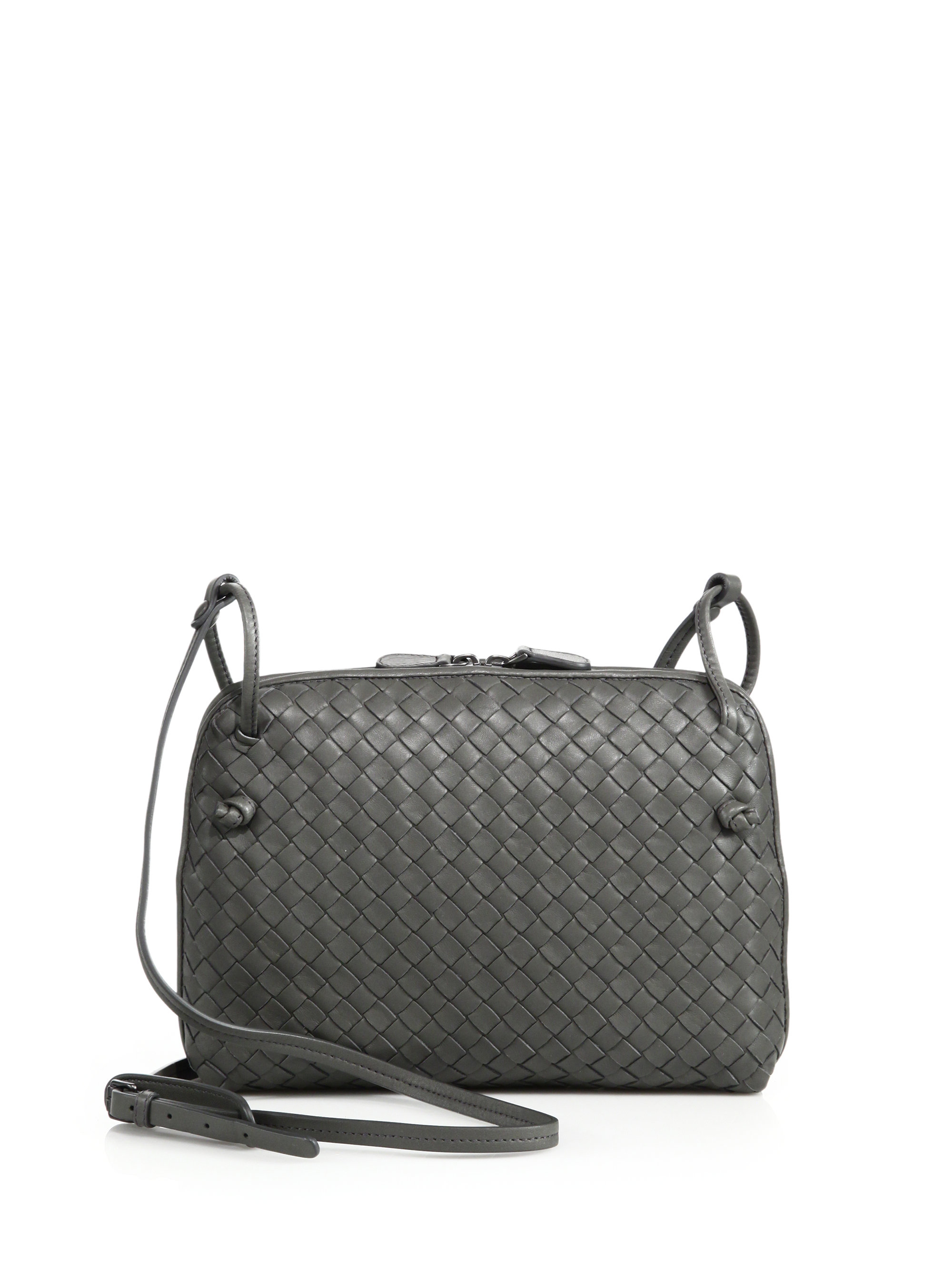 Lyst - Bottega Veneta Small Woven Leather Pillow Bag in Gray