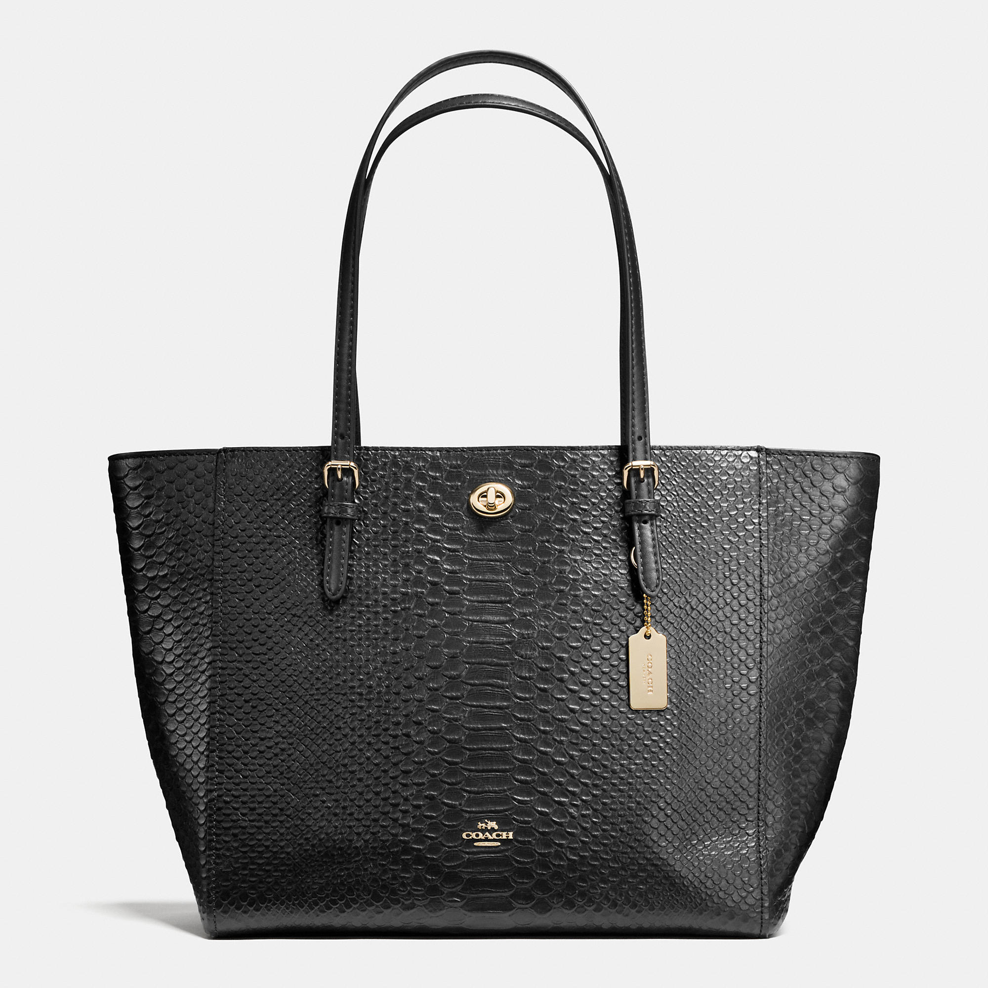 Lyst - Coach Turnlock Tote In Snake Embossed Leather in Black