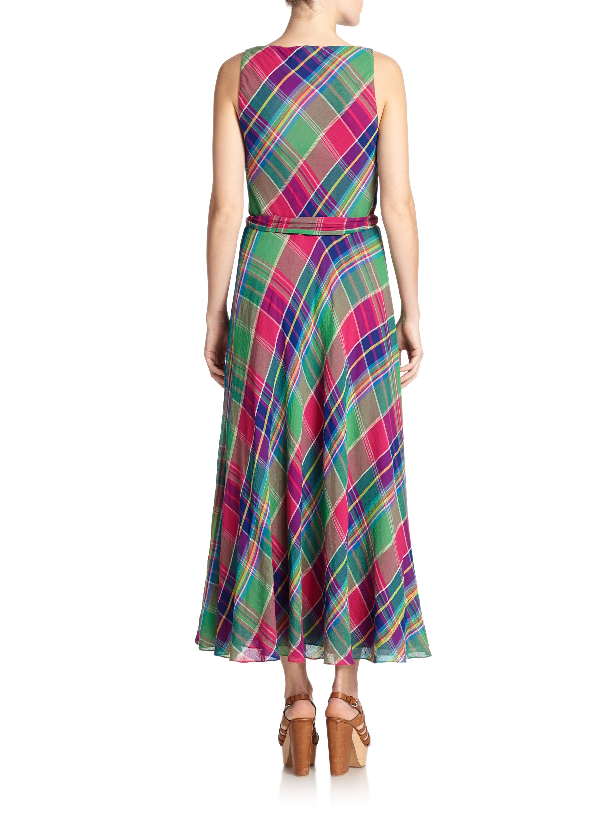 Polo ralph lauren Plaid Wrap Maxi Dress | Lyst